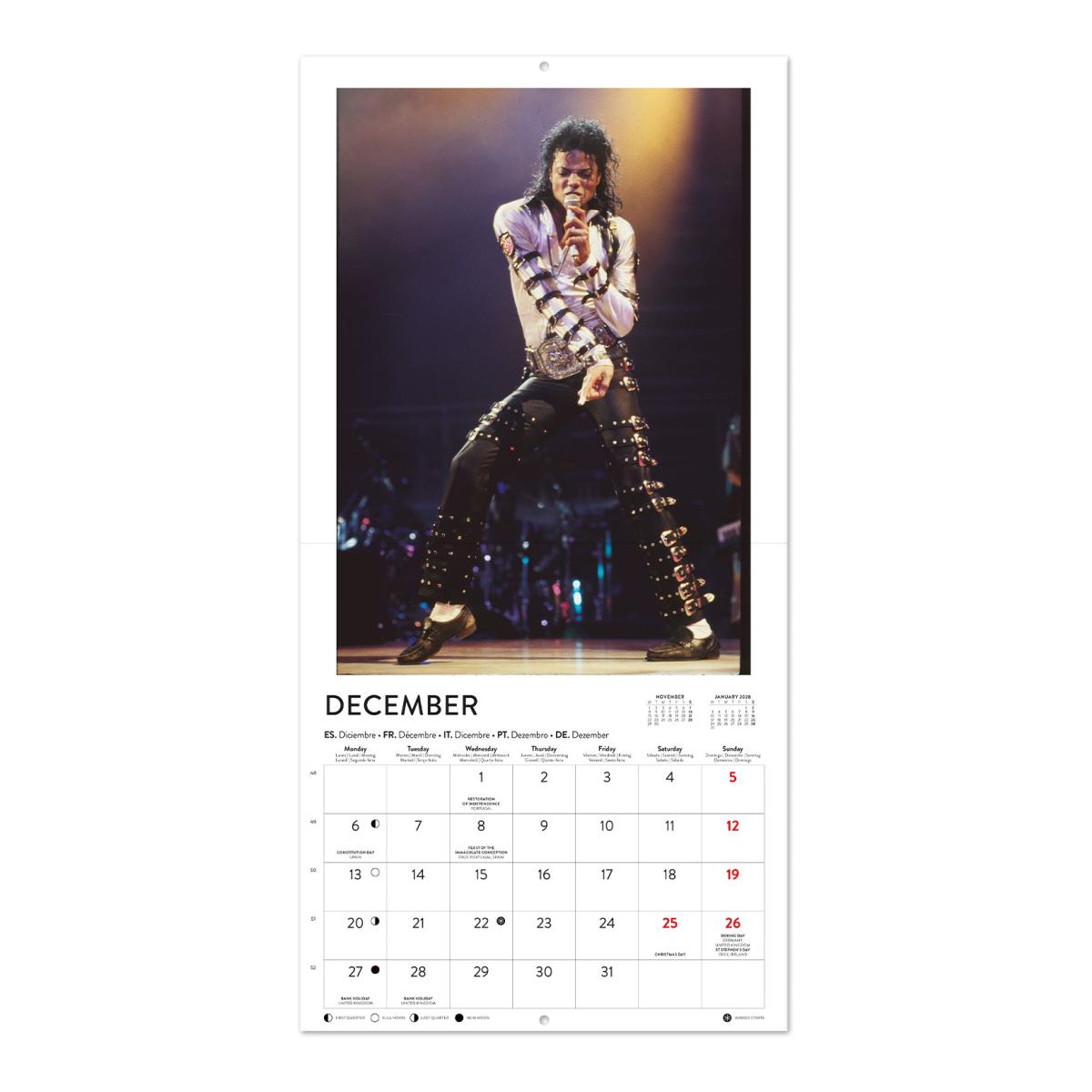 Imagen 3 de Calendario de pared 2027 30x30 16 Meses Michael Jackson Erik Blanco Multiliingüe Blanco