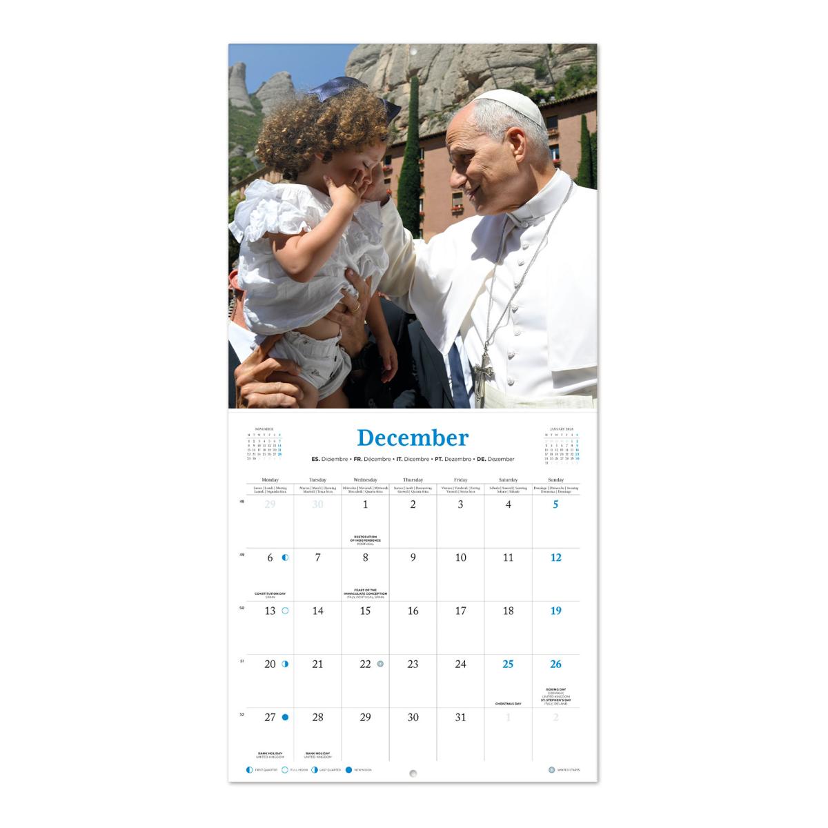 Calendario de pared 2027 30x30 16 Meses Papa Leon Xiv Erik Blanco Multiliingüe Blanco-3