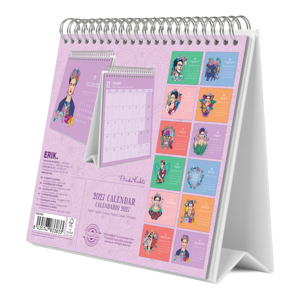 2027 Calendário de Parede 30x30 16 Meses Frida Kahlo Erik Purple Multiliing. Roxo-2