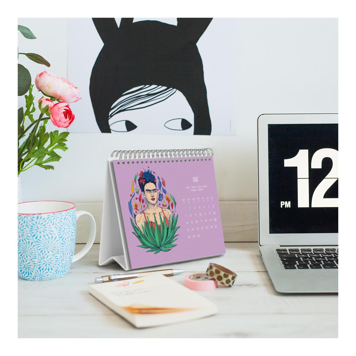 2027 Calendário de Parede 30x30 16 Meses Frida Kahlo Erik Purple Multiliing. Roxo-5