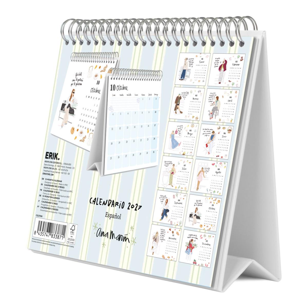 Calendario de pared 2027 30x30 16 Meses Ana Marin Erik Blanco Español Blanco-2