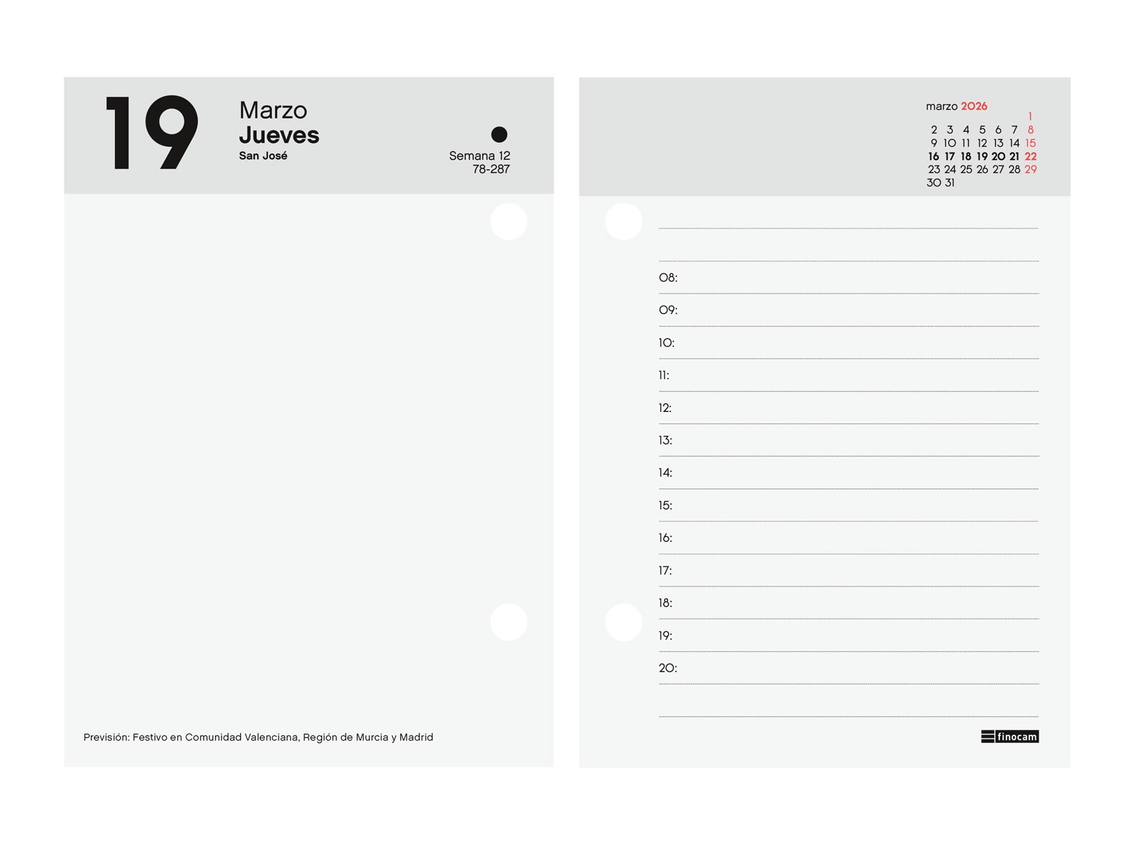 Recambio anual año 2026 Taco sobremesa 85x120 mm 2 Páginas Día Finocam castellano 4