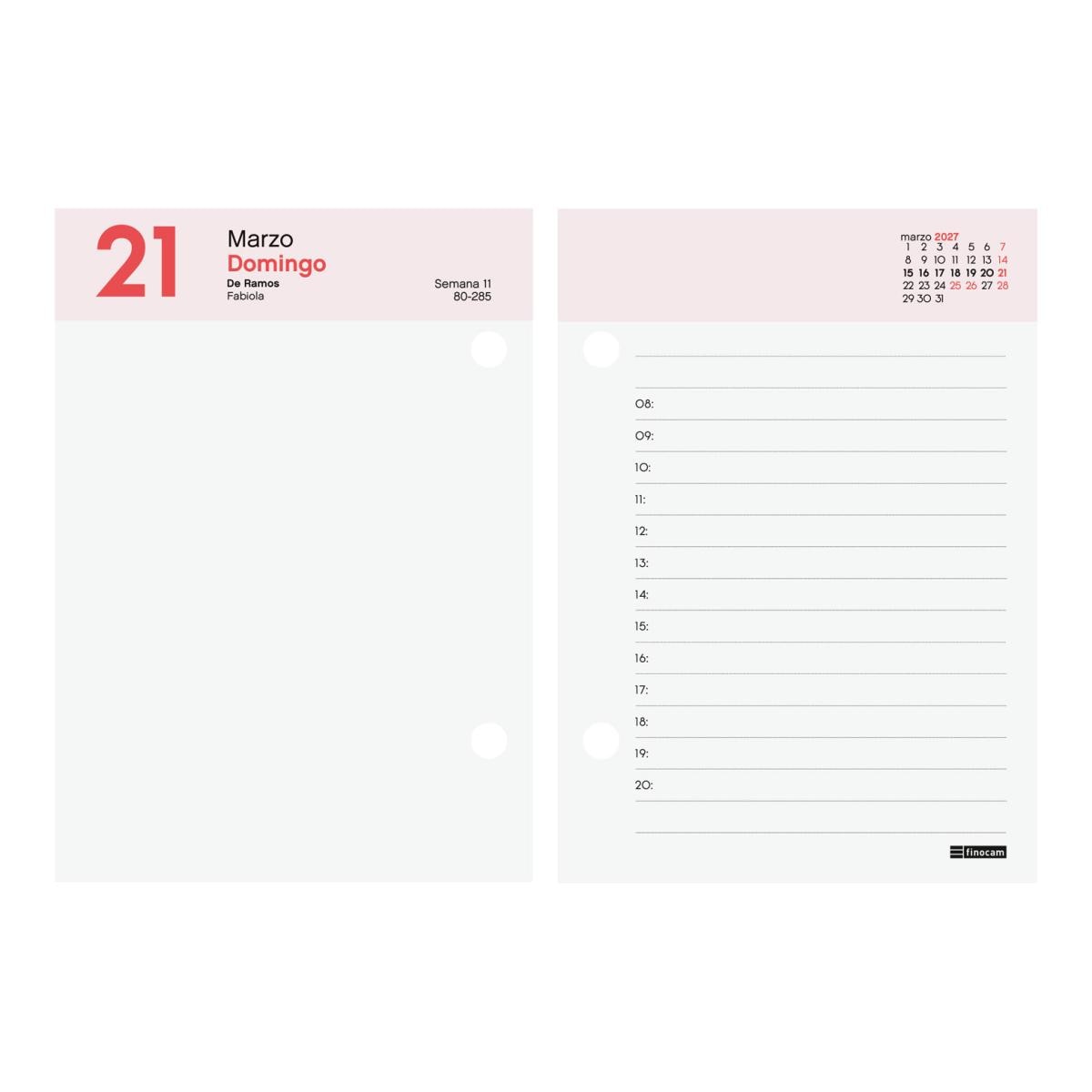 Recambio anual año 2027 Taco sobremesa 85x120 mm 2 Páginas Día Finocam castellano 5