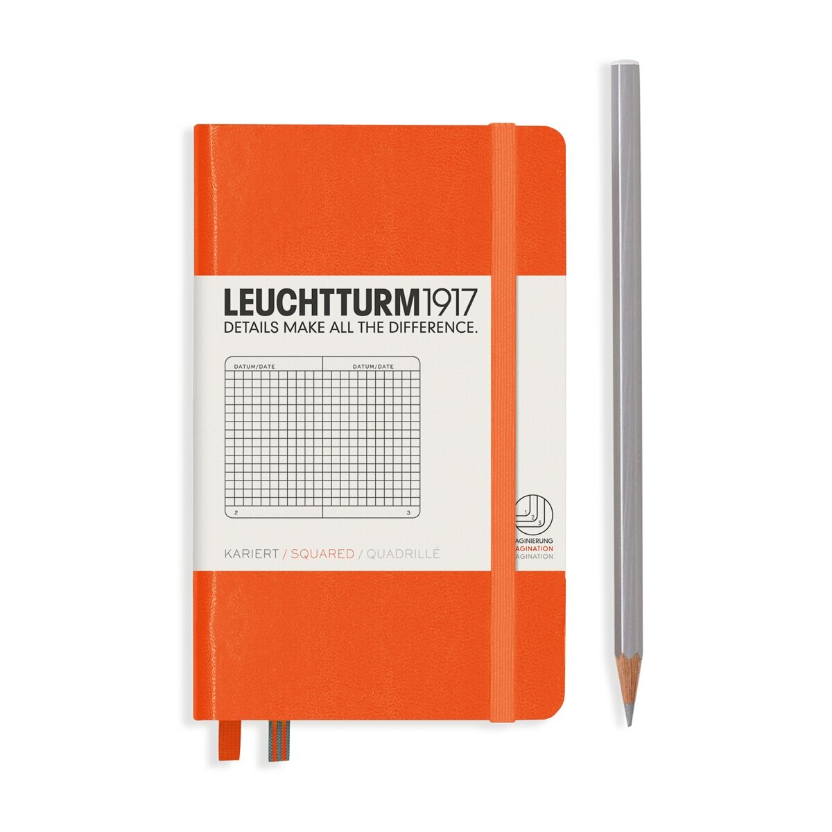 Caderno de notas A6 Capa dura Quadriculado 5 x 5 mm Leuchtturm1917 laranja Laranja-2