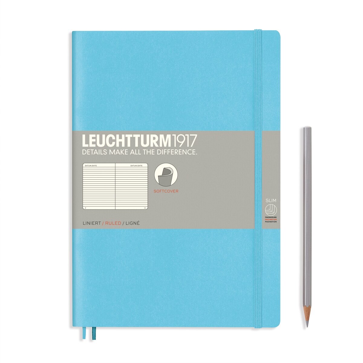Caderno de notas B5 Capa mole de Linhas Horizontal Leuchtturm1917 azul gelo Azul-2