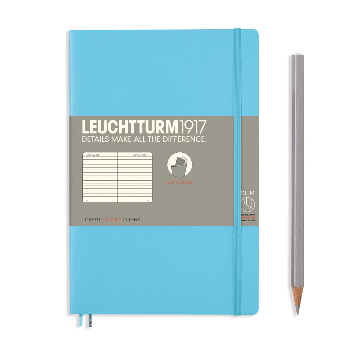 Caderno de notas B6 Capa mole de Linhas Horizontal Leuchtturm1917 azul gelo Azul-2