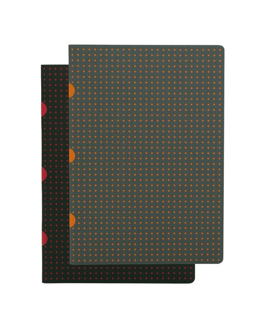 Pack de 2 blocos de linhas A5 Cahier Círculo preto sobre vermelho/cinzento sobre laranja Preto-1