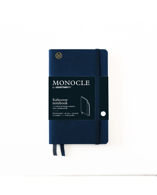 Bloco Notebook Monocle Pocket Pontilhado Capa Mole Linho - Azul-Marinho Azul-marinho-1