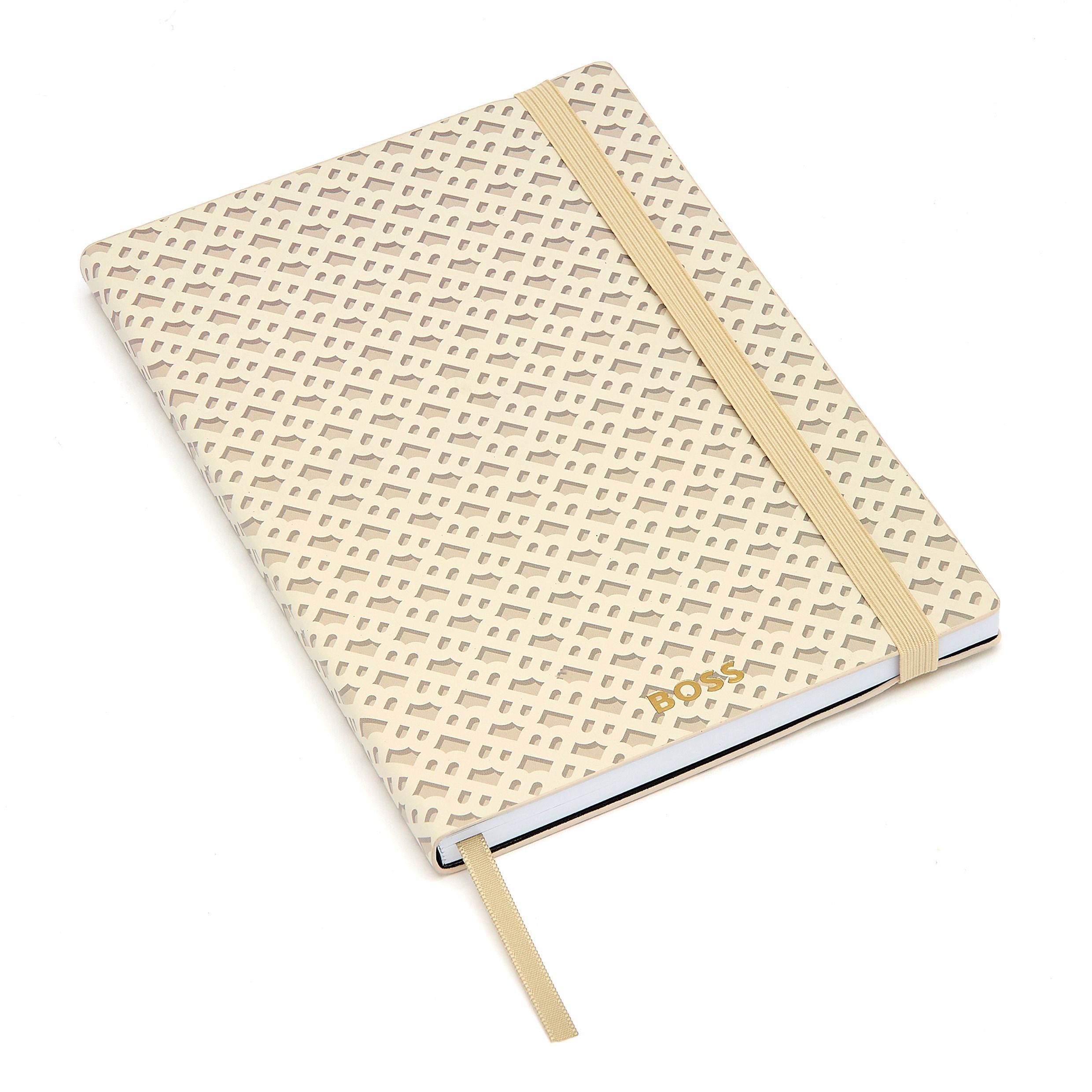 Caderno A5 Hugo Boss Monogram linhas creme Creme-3