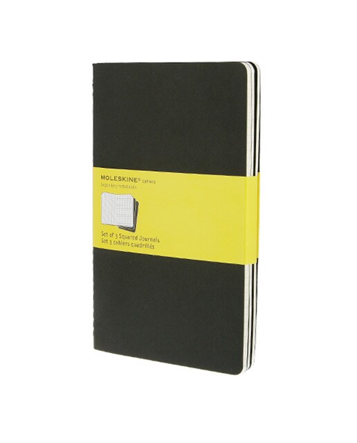 Conjunto de 3 cadernos Cahier quadriculados grandes pretos Moleskine 1