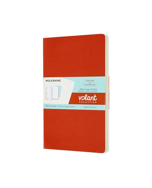 Conjunto de 2 Blocos Volant Large Folhas Lisas Moleskine Azul e Laranja Vermelho-1