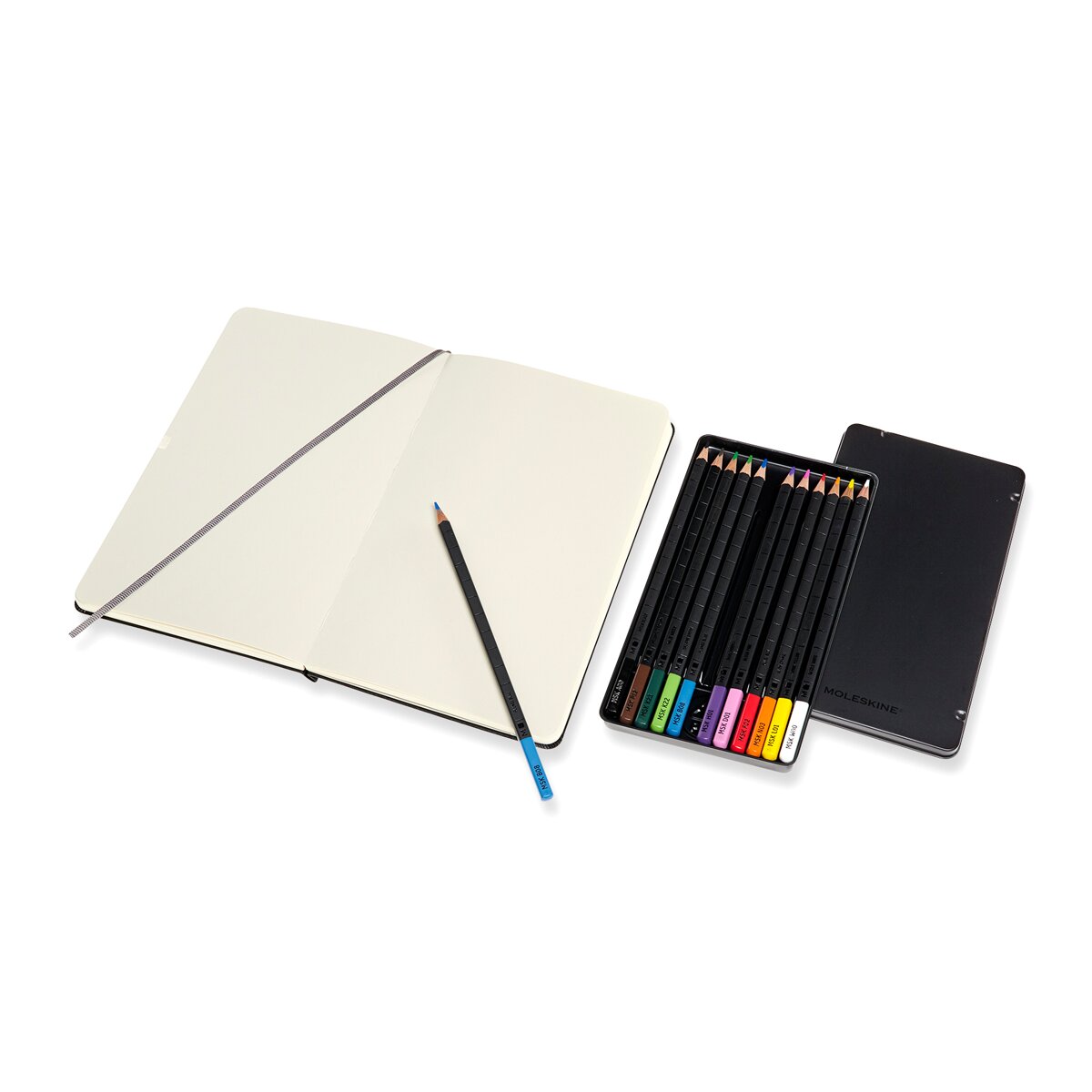 Estojo Bloco Large Folhas de Esboços mais Caixa 12 lápis de cor Moleskine Preto-2