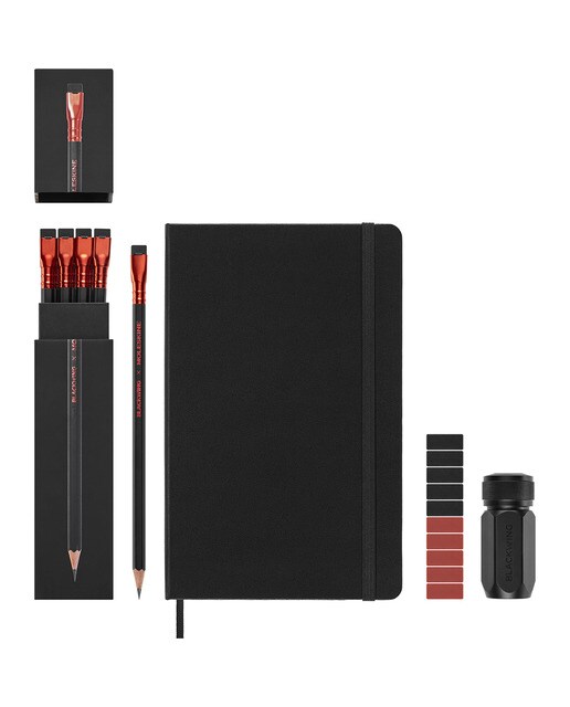 Conjunto Caderno Liso + Lápis + Borracha Blackwing x Moleskine Preto-3