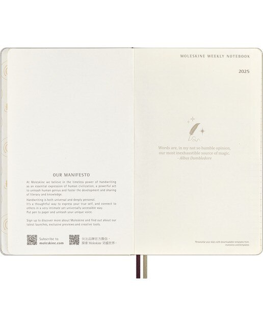 Agenda grande de 2025 semanas com capa dura edição limitada Harry Potter Wingardium Leviosa Moleskine bege em inglês Bege-4