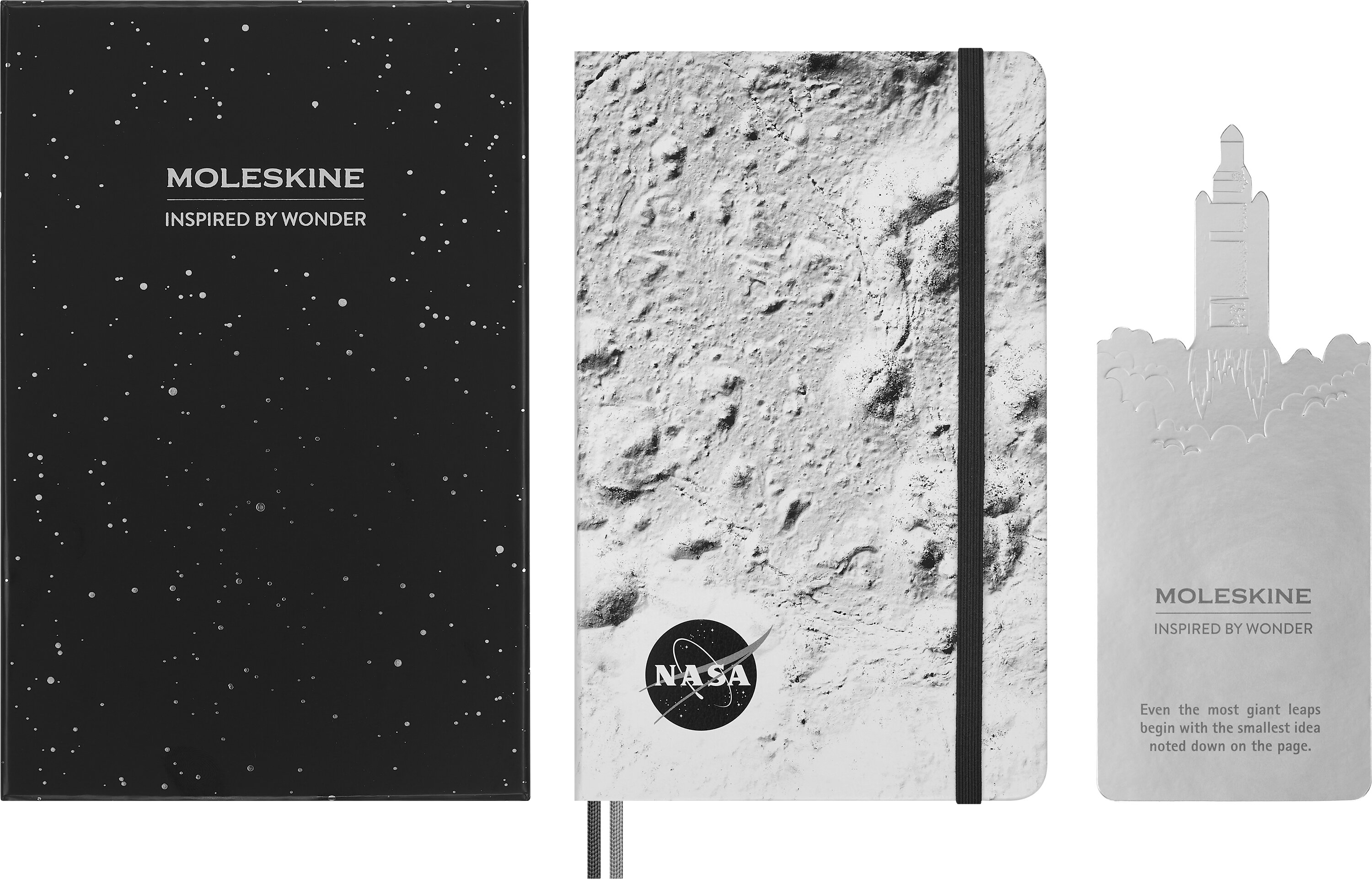 Estuche de regalo con cuaderno large hojas rayadas tapa dura edición limitada NASA Moleskine blanco Negro-2