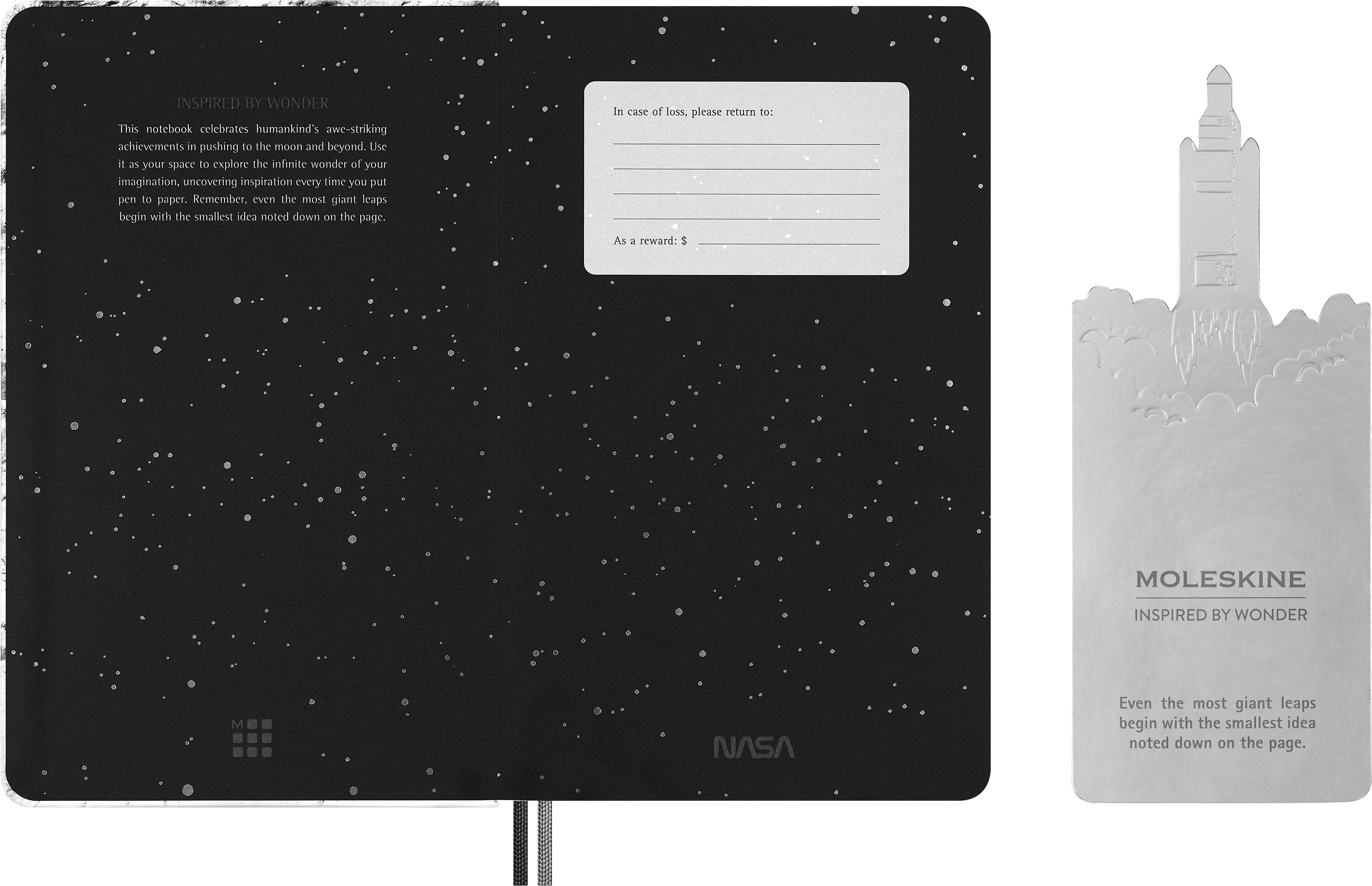 Estuche de regalo con cuaderno large hojas rayadas tapa dura edición limitada NASA Moleskine blanco Negro-4