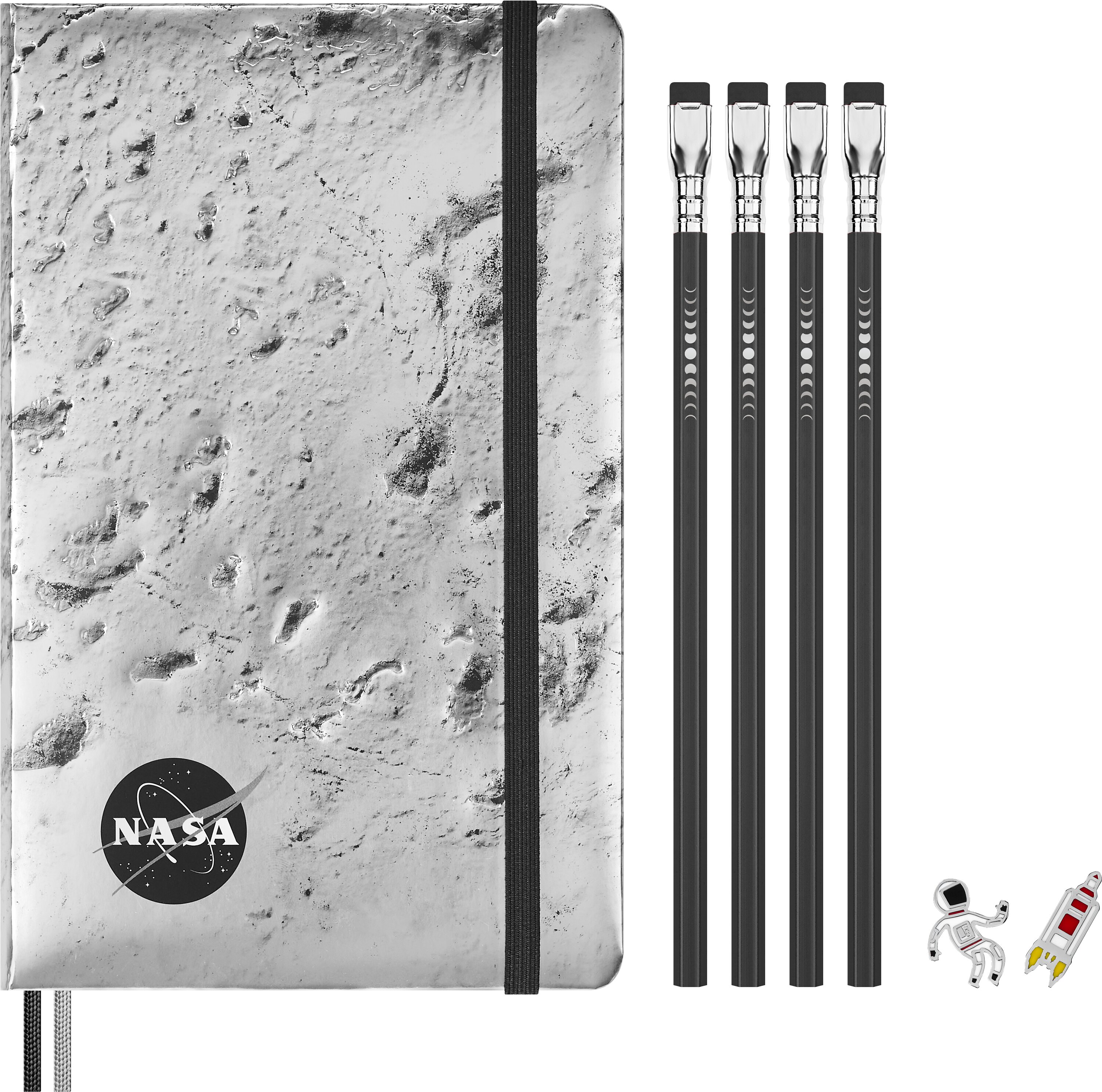 Set creativo dibujo NASA Moleskine con cuaderno large hojas rayadas, 4 lápices Blackwing y 2 pines edición limitada NASA Moleskine Negro-3