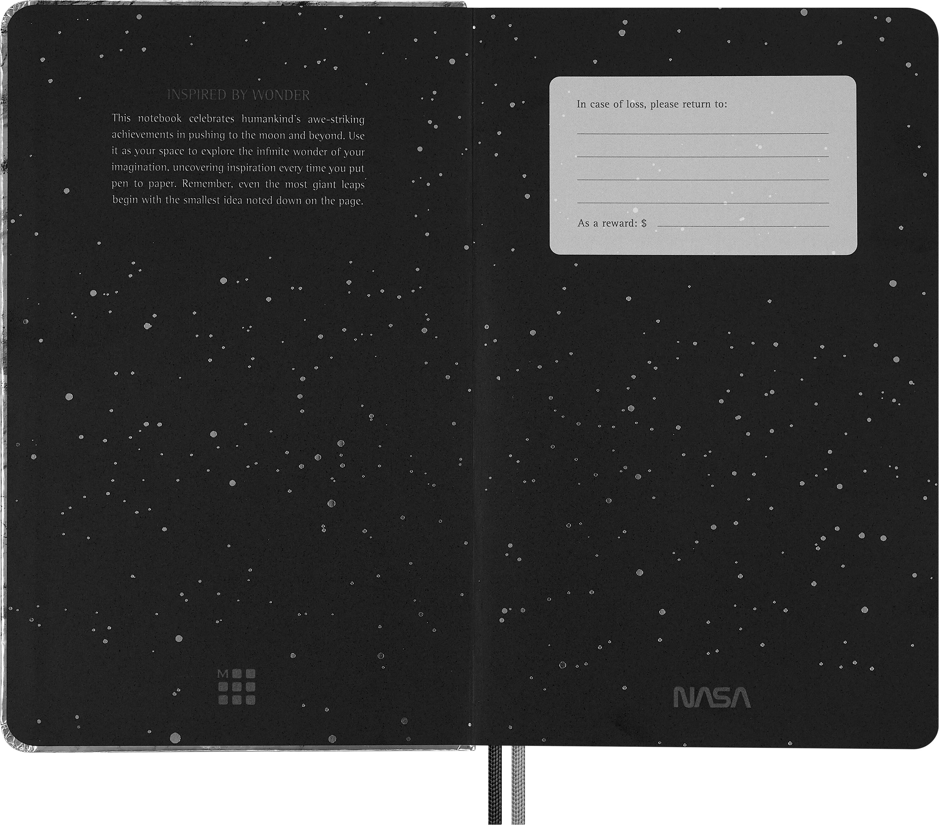 Set creativo dibujo NASA Moleskine con cuaderno large hojas rayadas, 4 lápices Blackwing y 2 pines edición limitada NASA Moleskine Negro-5