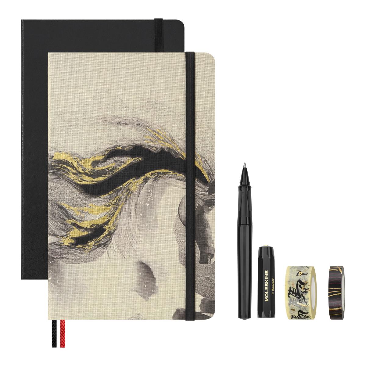 Set creativo con cuadernos large hojas rayadas y  acordeón, boligrafo kaweco y 2 washi tapes  Año  Caballo Moleskine Multicolor-3