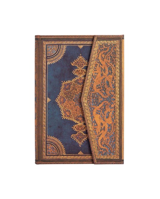 Libreta Mini Rayado Horizontal Cierre con Solapa Magnética Safavid Índigo Paperblanks Azules y Dorados Azul / Dorado-1