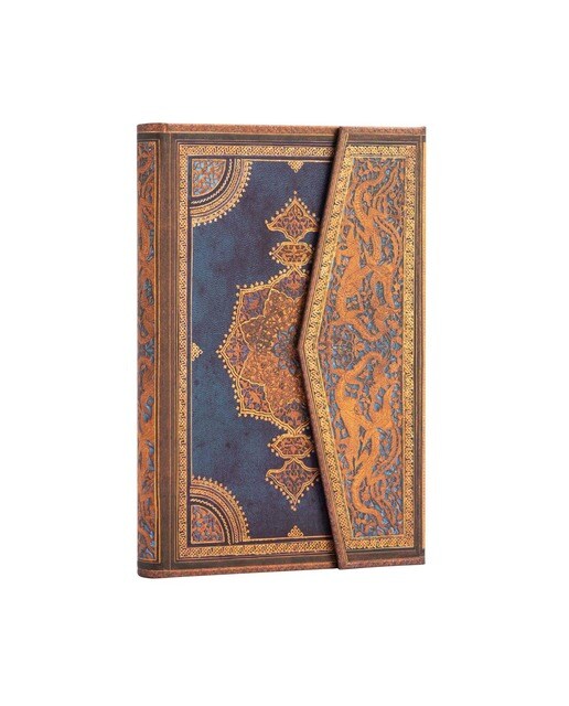 Libreta Mini Rayado Horizontal Cierre con Solapa Magnética Safavid Índigo Paperblanks Azules y Dorados Azul / Dorado-2