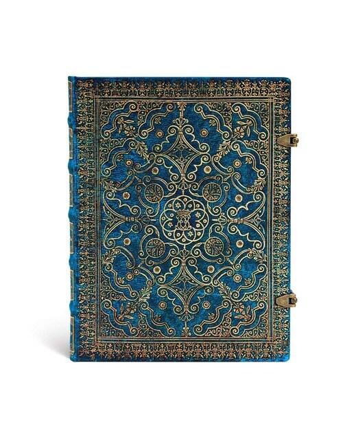 Libreta Ultra Rayado Horizontal Cierre con Broche Azur Paperblanks Azules y Dorados