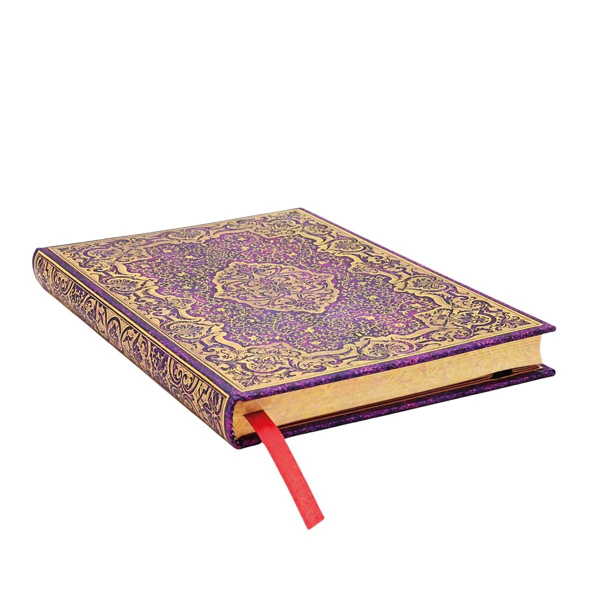 Libreta Picaresca Midi (120x180mm) rayada de 144 páginas cierre con banda elástica cortes del libro impresos Paperblanks morado 2
