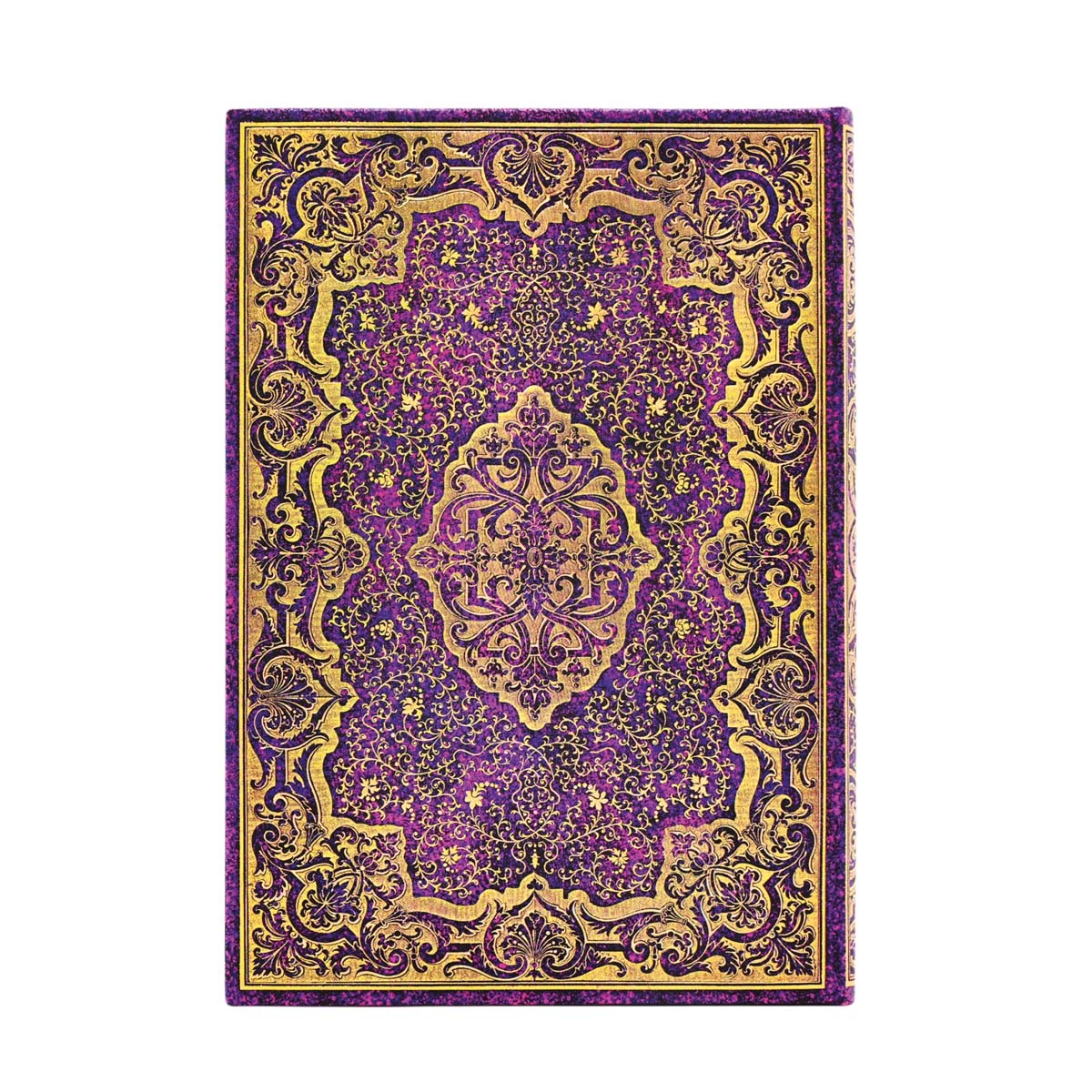 Libreta Picaresca Midi (120x180mm) rayada de 144 páginas cierre con banda elástica cortes del libro impresos Paperblanks morado 3
