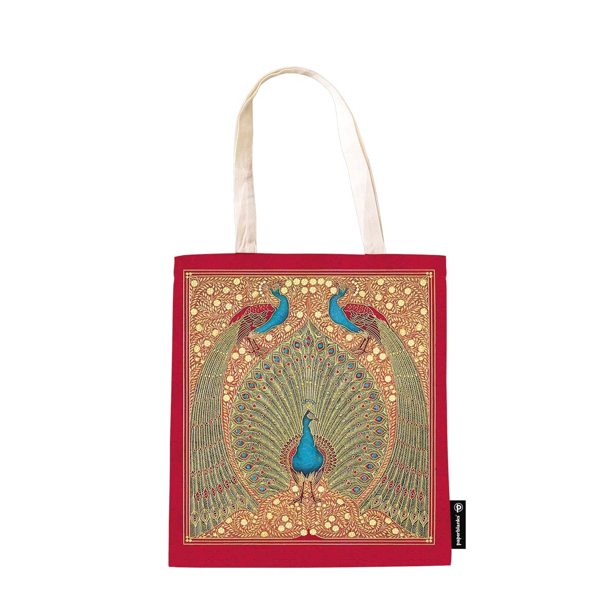 Imagen 3 de Bolsa de algodón o 'tote Bag' Pavos Reales de Hafez (380x380mm) Bolsillo Interior y Cremallera Paperblanks multicolor