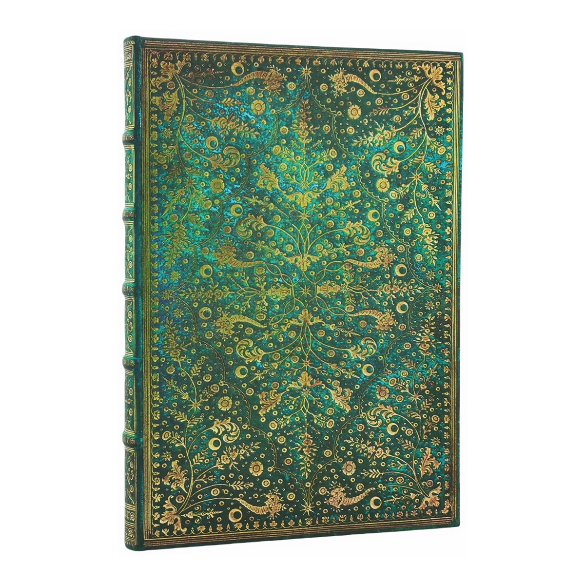 Libreta Flor esmeralda Grande (300x205mm) lisa de 240 páginas cierre con banda elástica Paperblanks azul 1