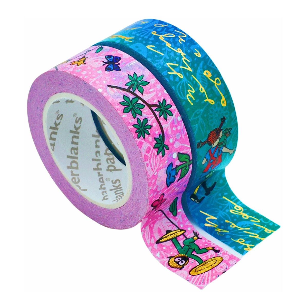 Washi Tape en pack de 2uds Astrid Lindgren, Pippi Calzaslargas (1ud. por estampado (15mmx10m)) Pink-1