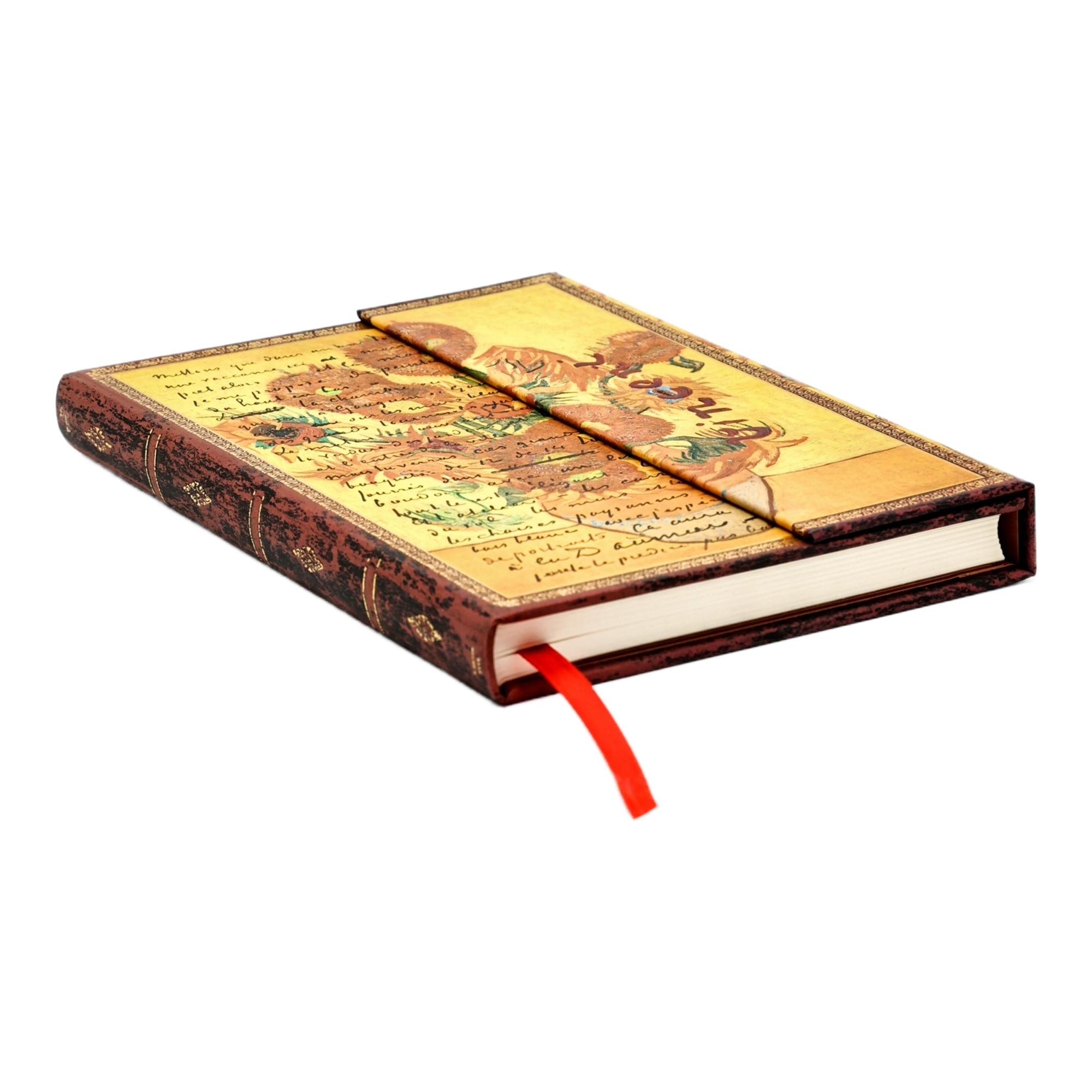Imagen 2 de Libreta Van Gogh, Los girasoles Midi (125x180mm) lisa de 144 páginas cierre con solapa Paperblanks amarillo Amarillo