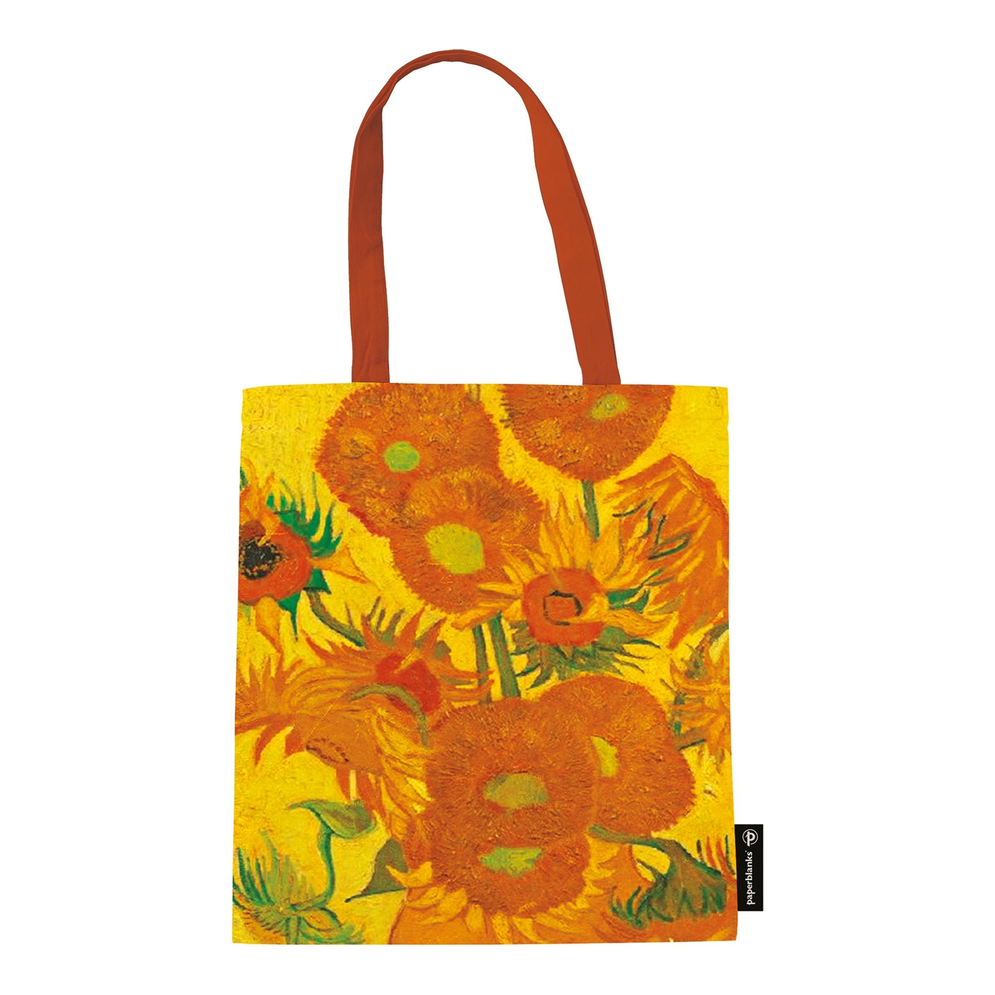 Imagen 2 de Bolsa de algodón o 'tote bag' Van Gogh, Los girasoles (380x380mm) bolsillo interior y cremallera Paperblanks amarillo Amarillo