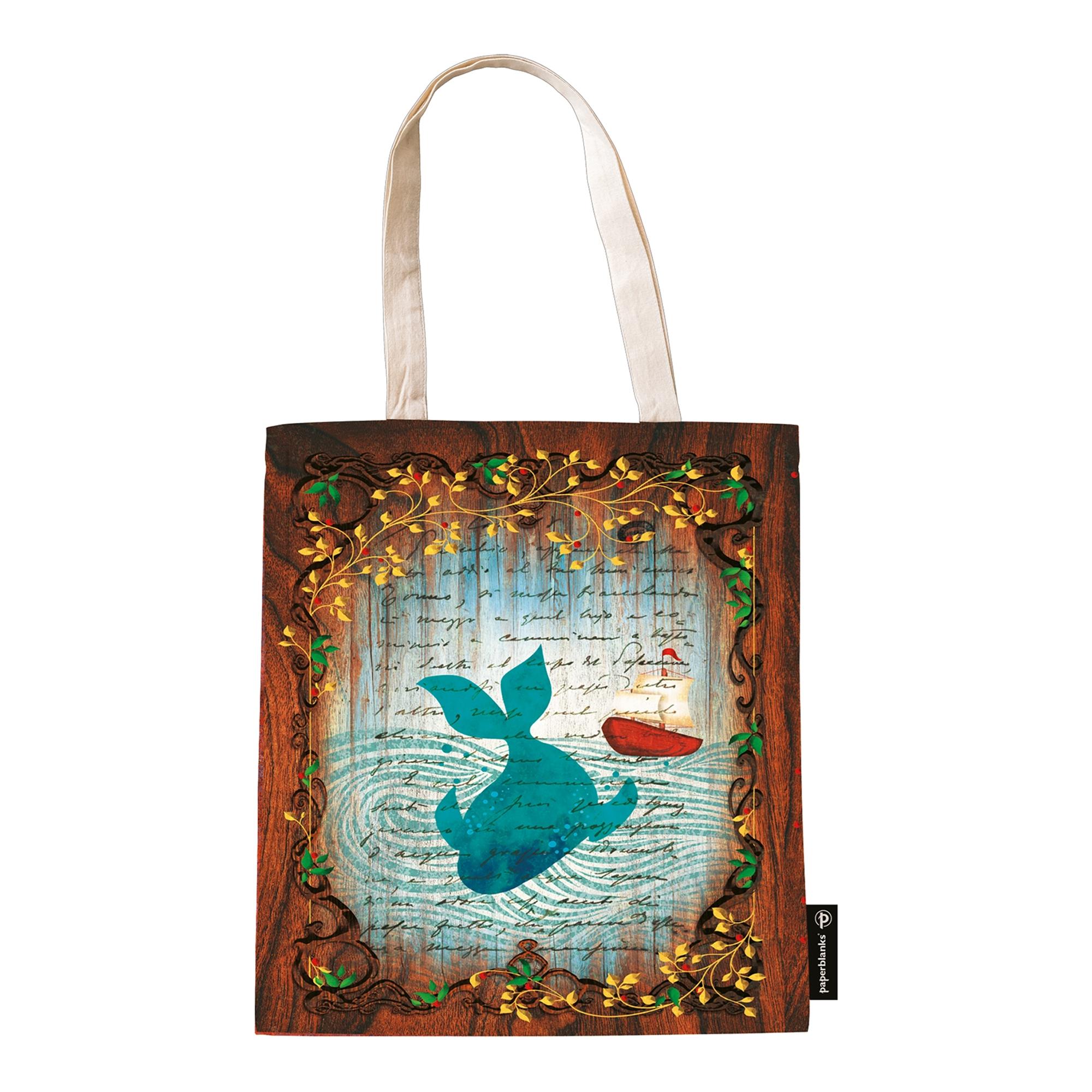 Bolsa de algodón o 'tote bag' Carlo Collodi, Pinocho (380x380mm) bolsillo interior y cremallera Paperblanks azul Azul-3