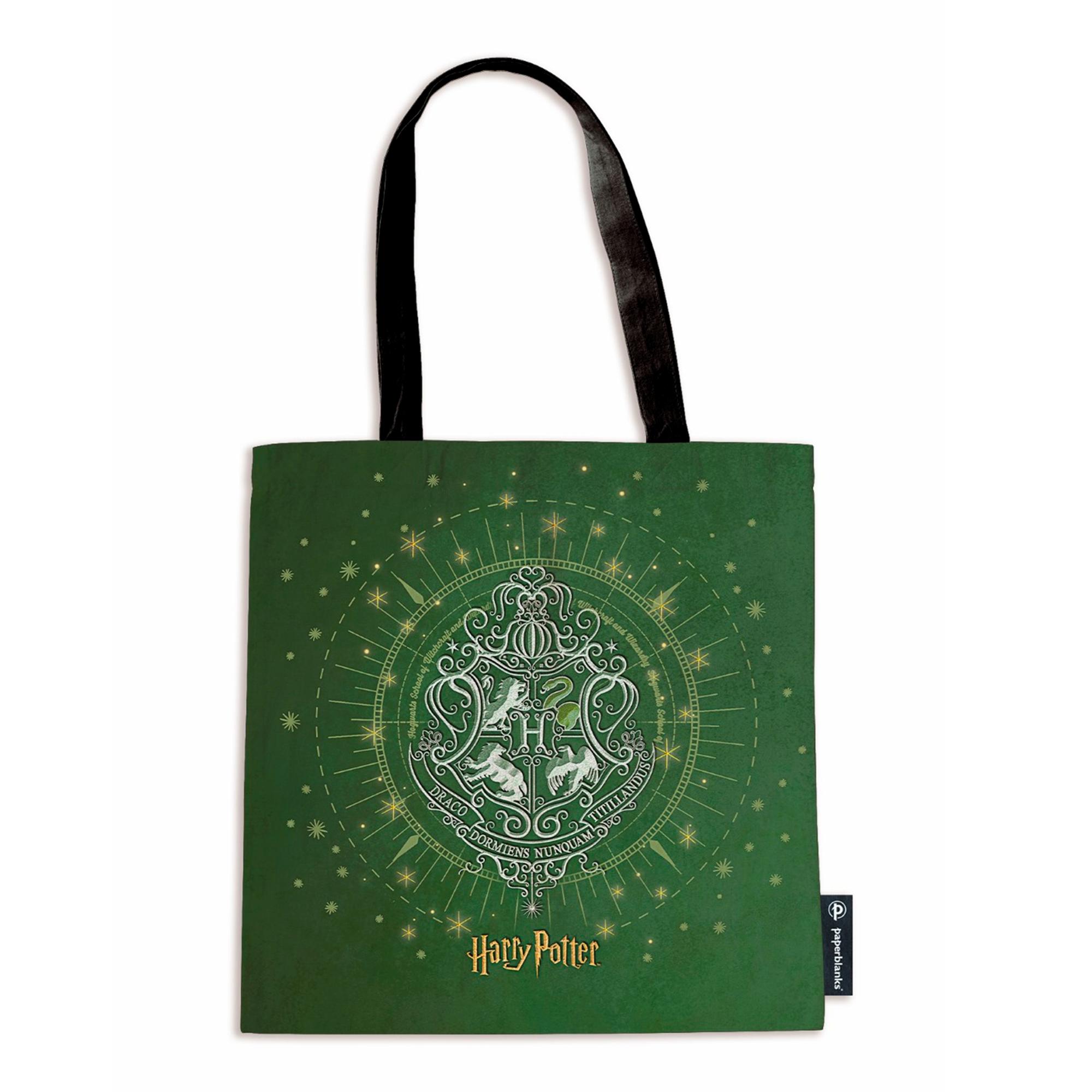 Imagen 2 de Bolsa de algodón o 'tote bag' Harry Potter casa Slytherin (380x380mm) bolsillo interior y cremallera Paperblanks verde Verde