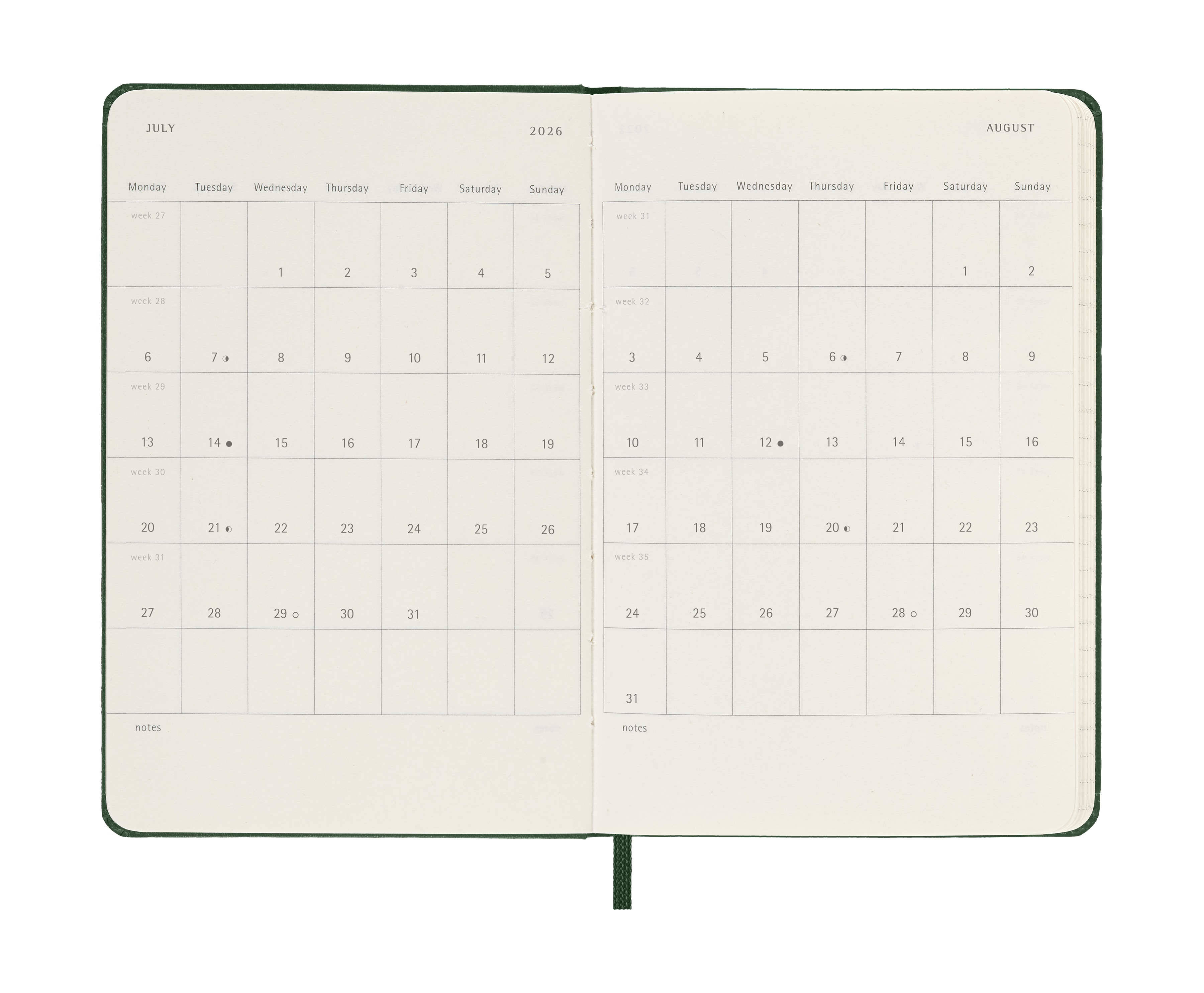 Agenda Diária 12 Meses 2026 A6 Verde Myrtle 5