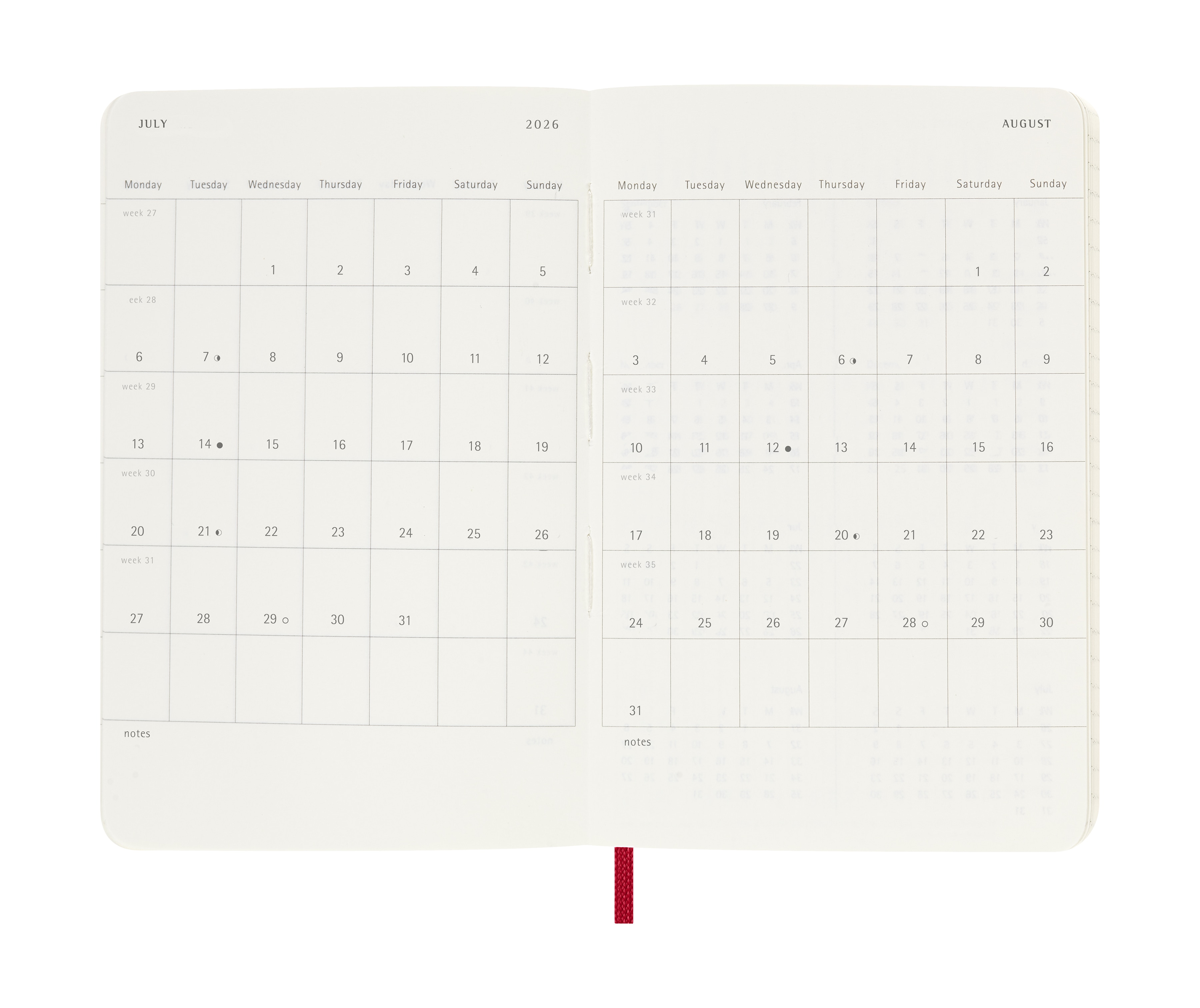 Agenda Diária de Bolso Moleskine 2026 Vermelho Escarlate Capa Mole 5