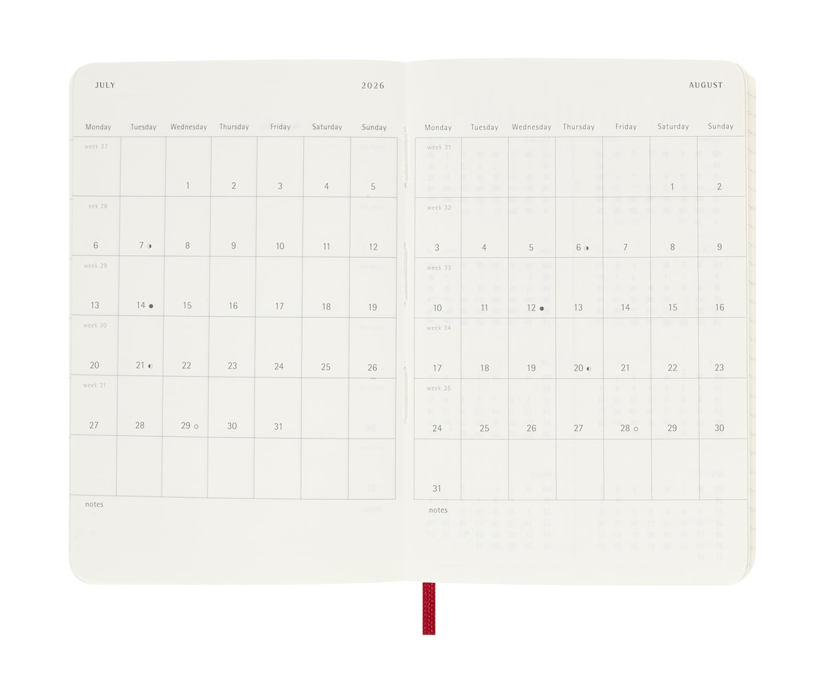Agenda Diária de Bolso Moleskine 2026 Vermelho Escarlate Capa Mole 5