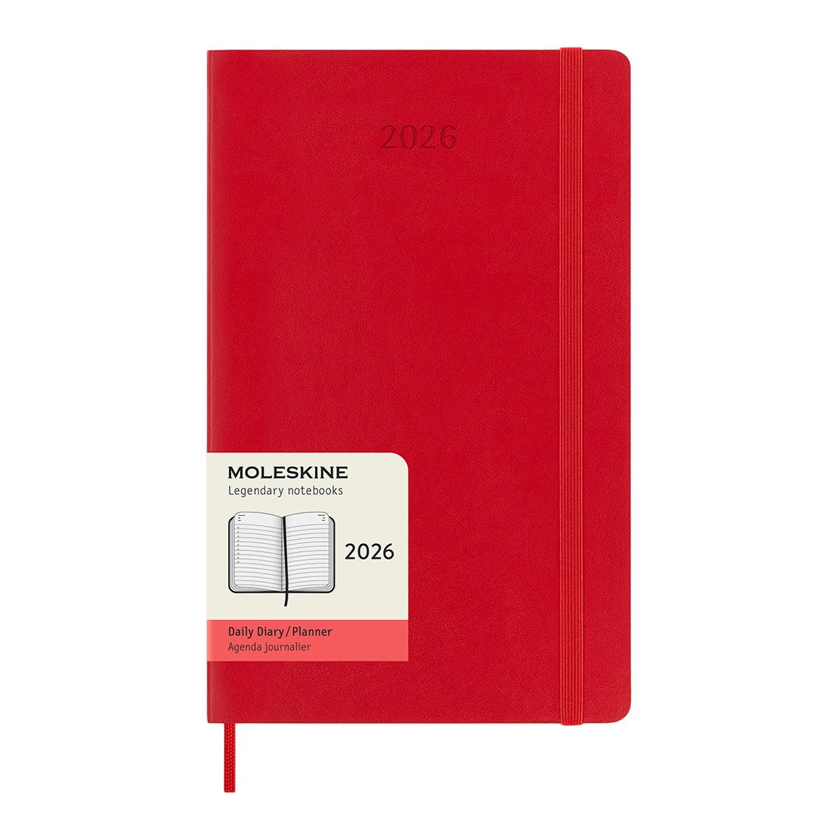 Agenda Diária Grande Moleskine 2026 Vermelho Escarlate Capa Mole 1