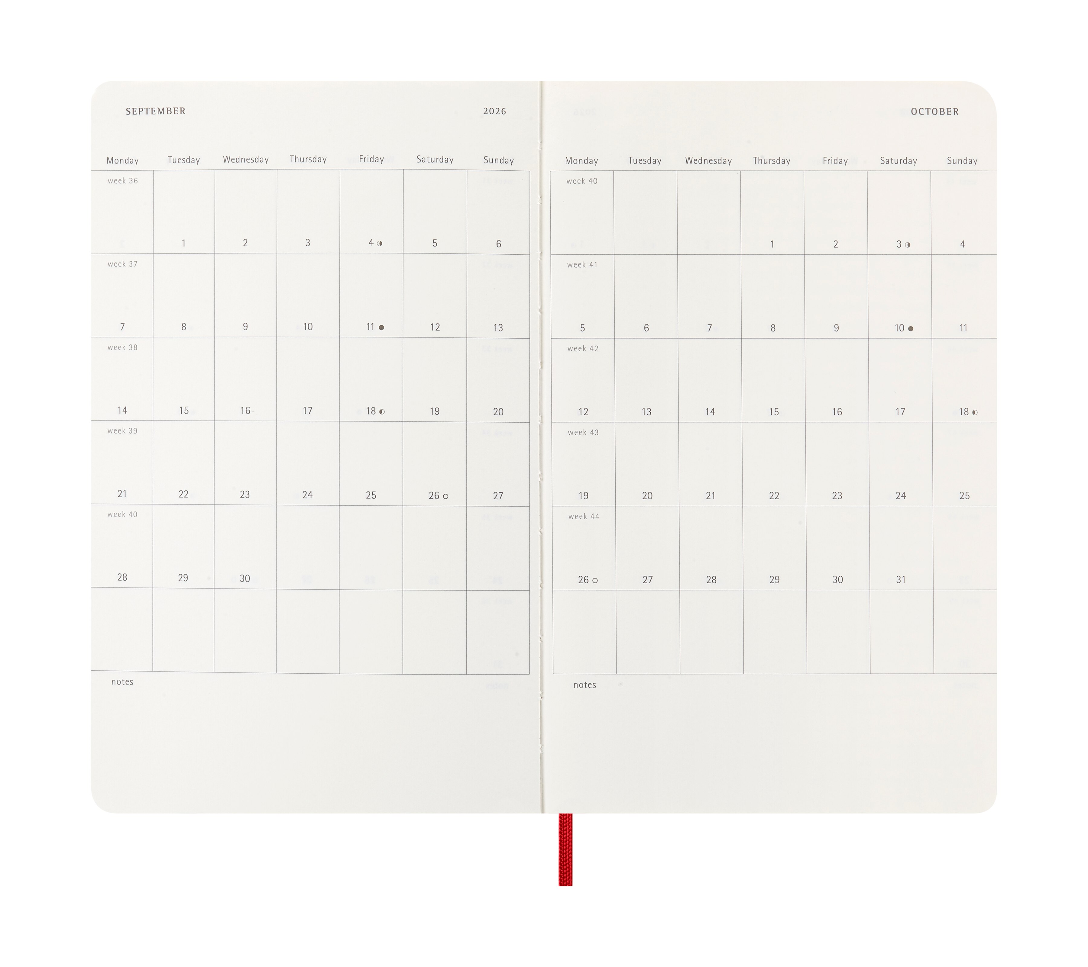 Agenda Diária Grande Moleskine 2026 Vermelho Escarlate Capa Mole 5