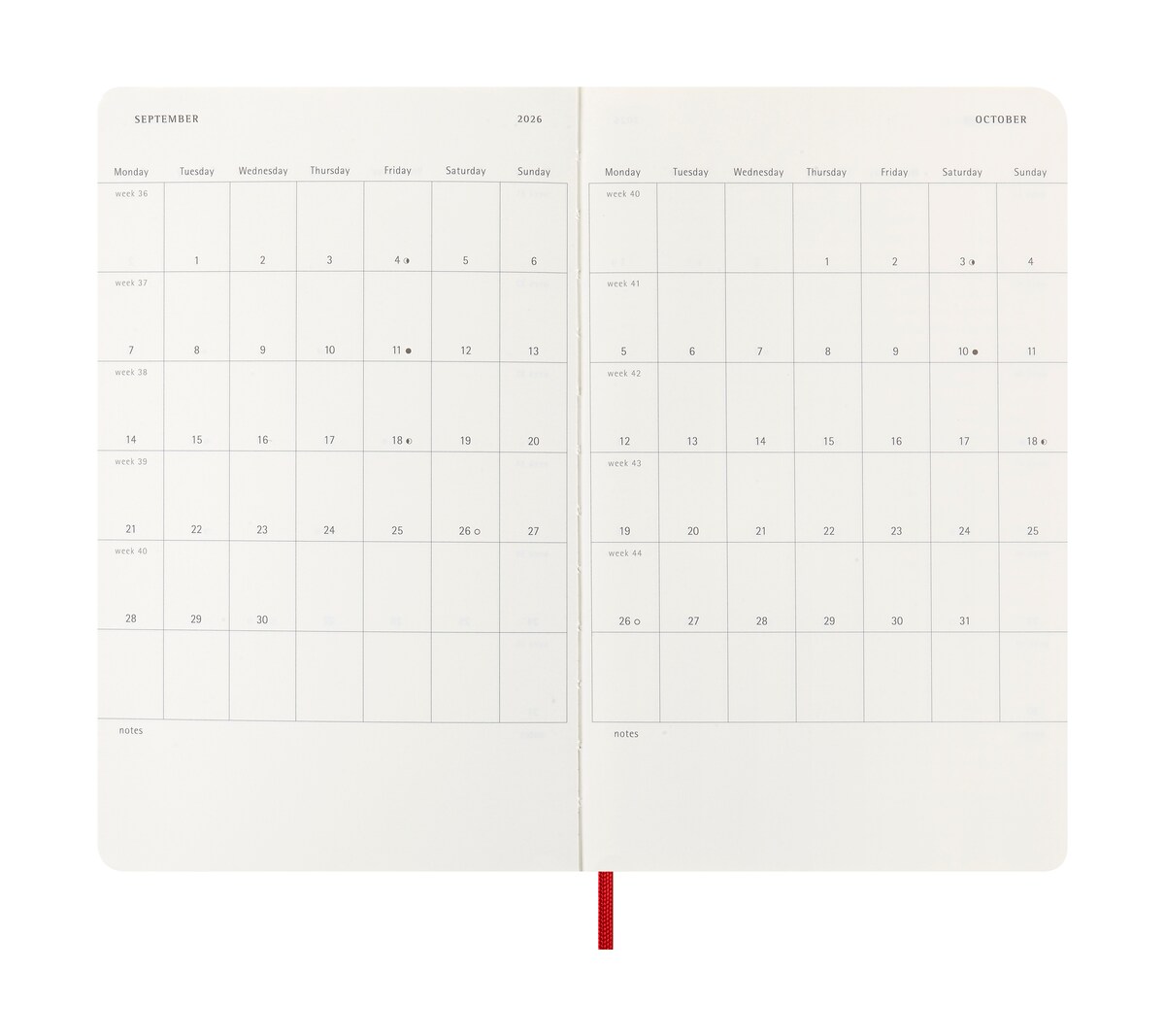 Agenda Diária Grande Moleskine 2026 Vermelho Escarlate Capa Mole 5