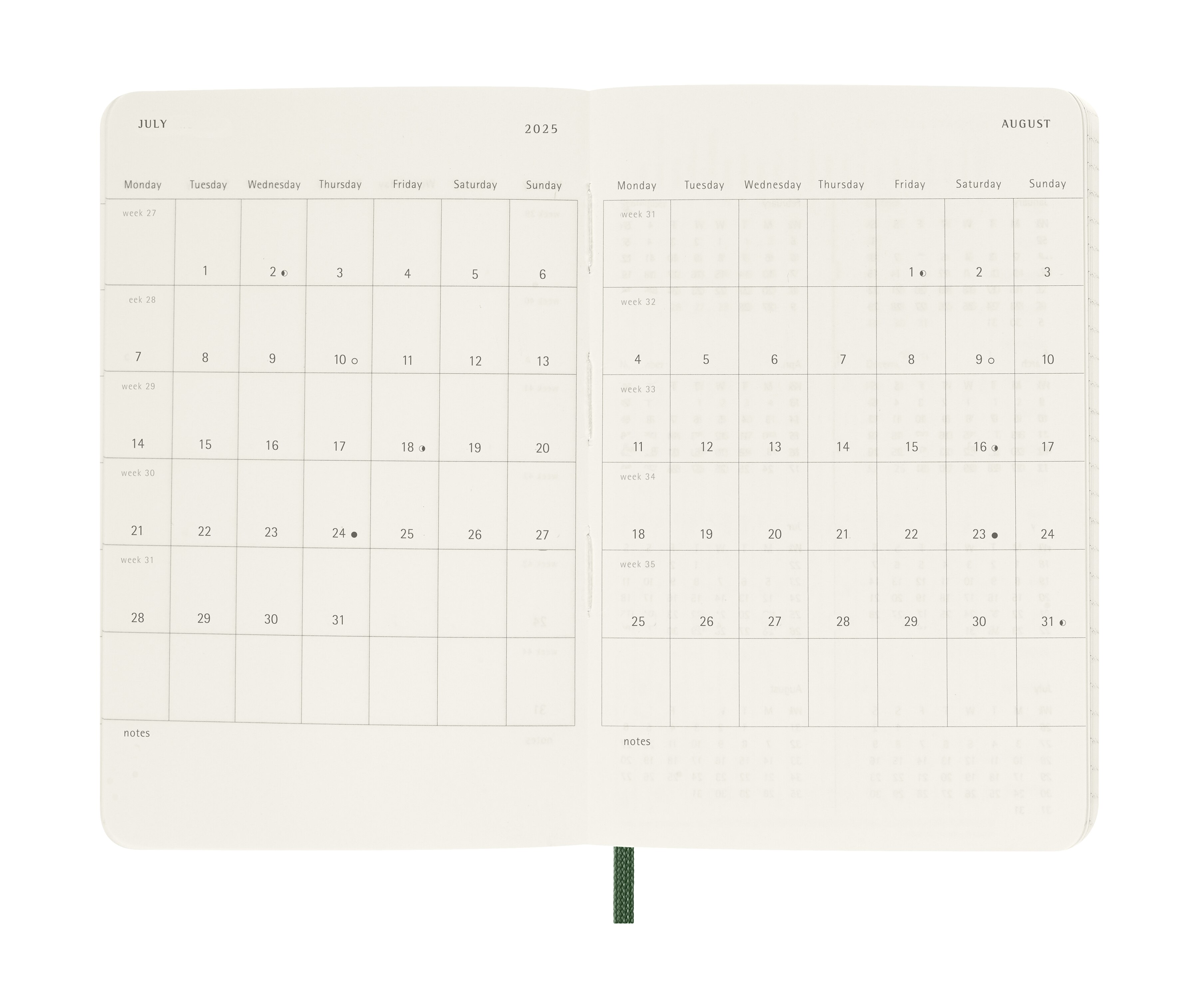 Agenda Diária 12 Meses 2026 Moleskine A6 Soft Verde Myrtle 5