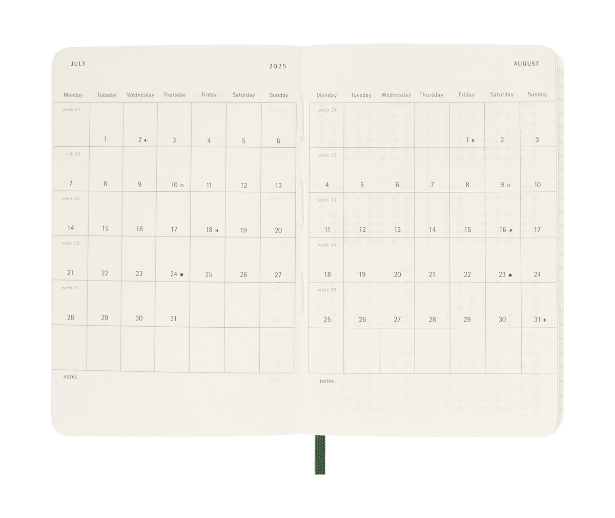 Agenda Diária 12 Meses 2026 Moleskine A6 Soft Verde Myrtle 5