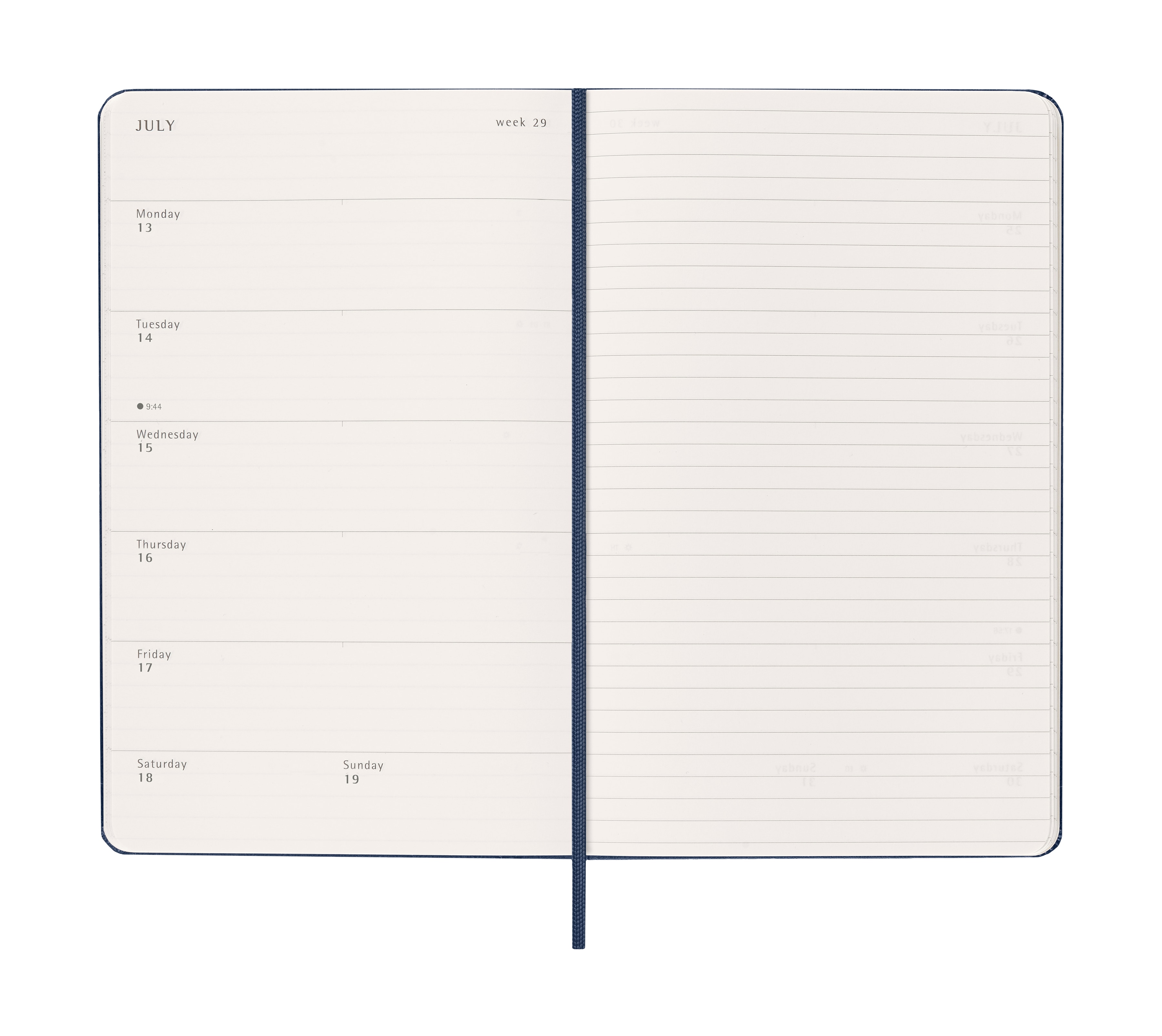Agenda large 2026 semana vista tapa dura Moleskine azul zafiro en inglés 4
