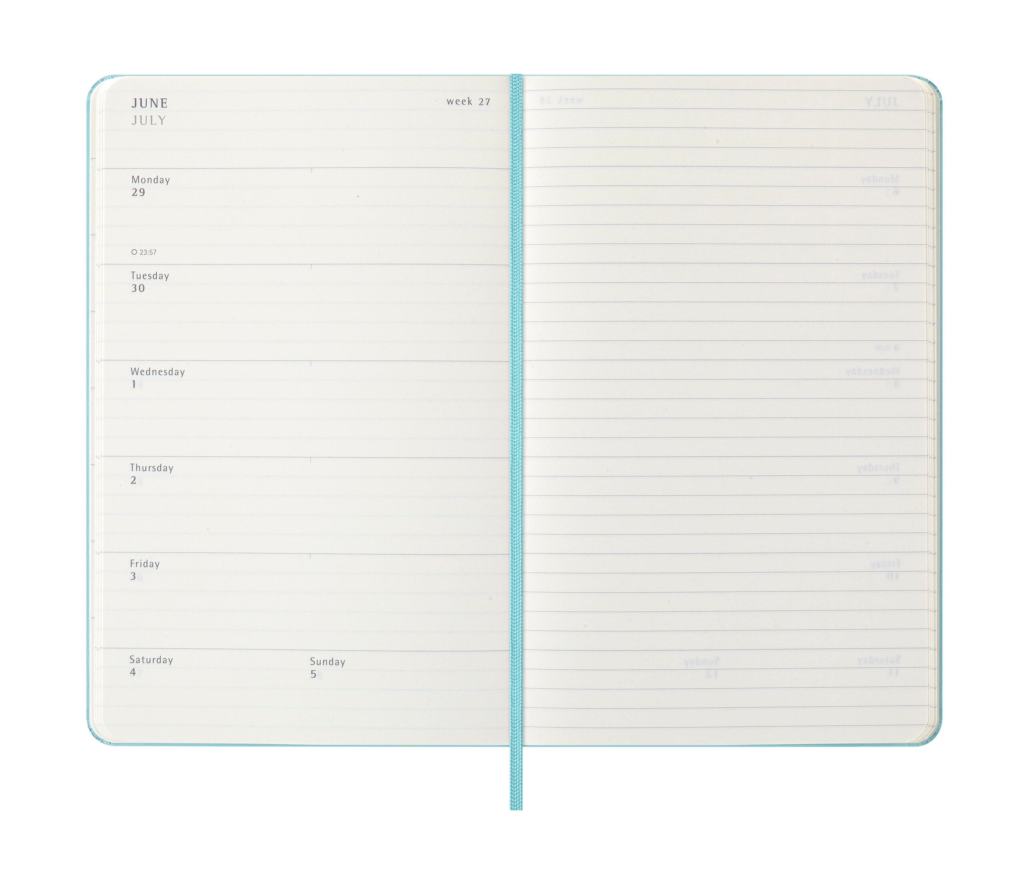 Agenda large 2026 semana vista tapa dura Moleskine turquesa en inglés 4