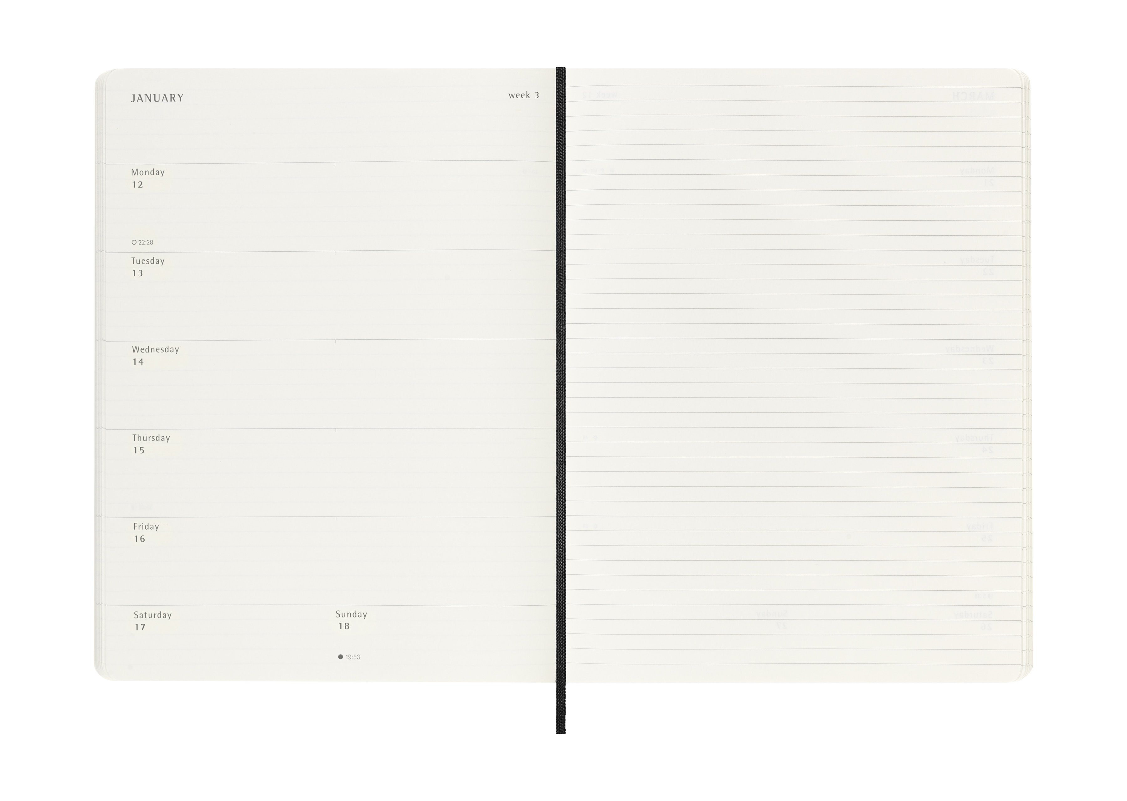 Agenda Semanal 12 Meses 2026 Moleskine XL Soft Preto 4
