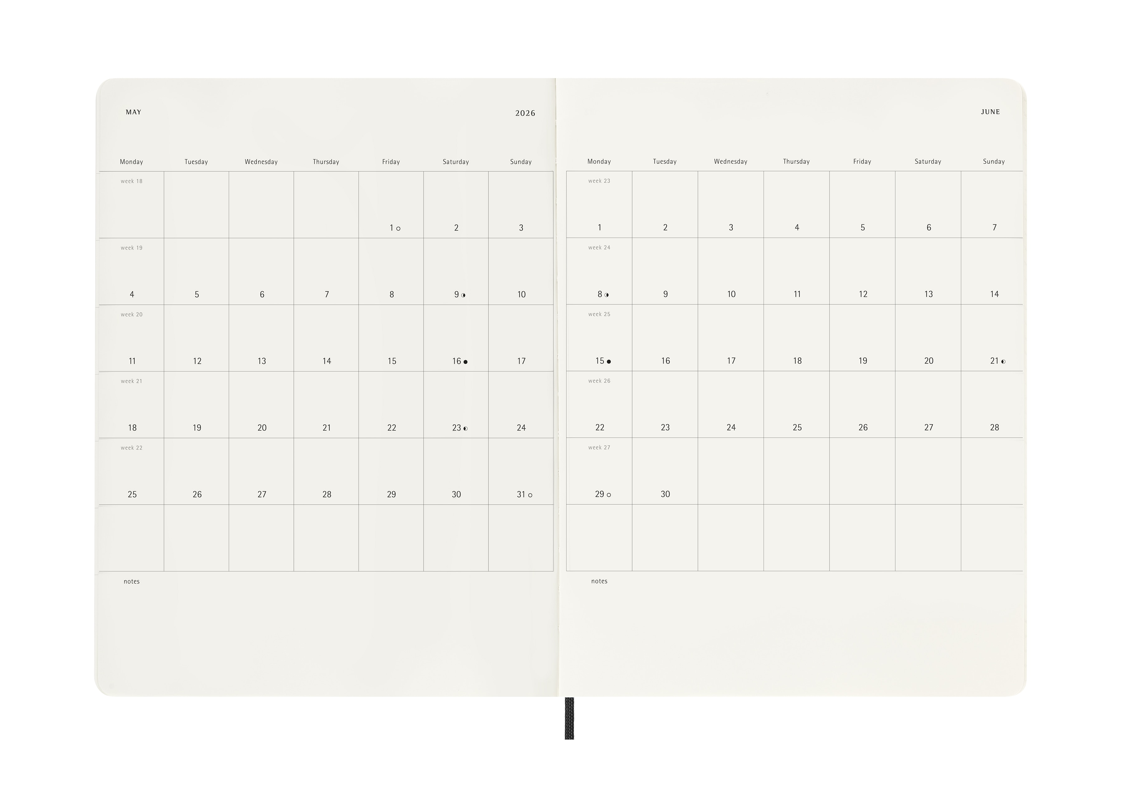Agenda Semanal 12 Meses 2026 Moleskine XL Soft Preto 5