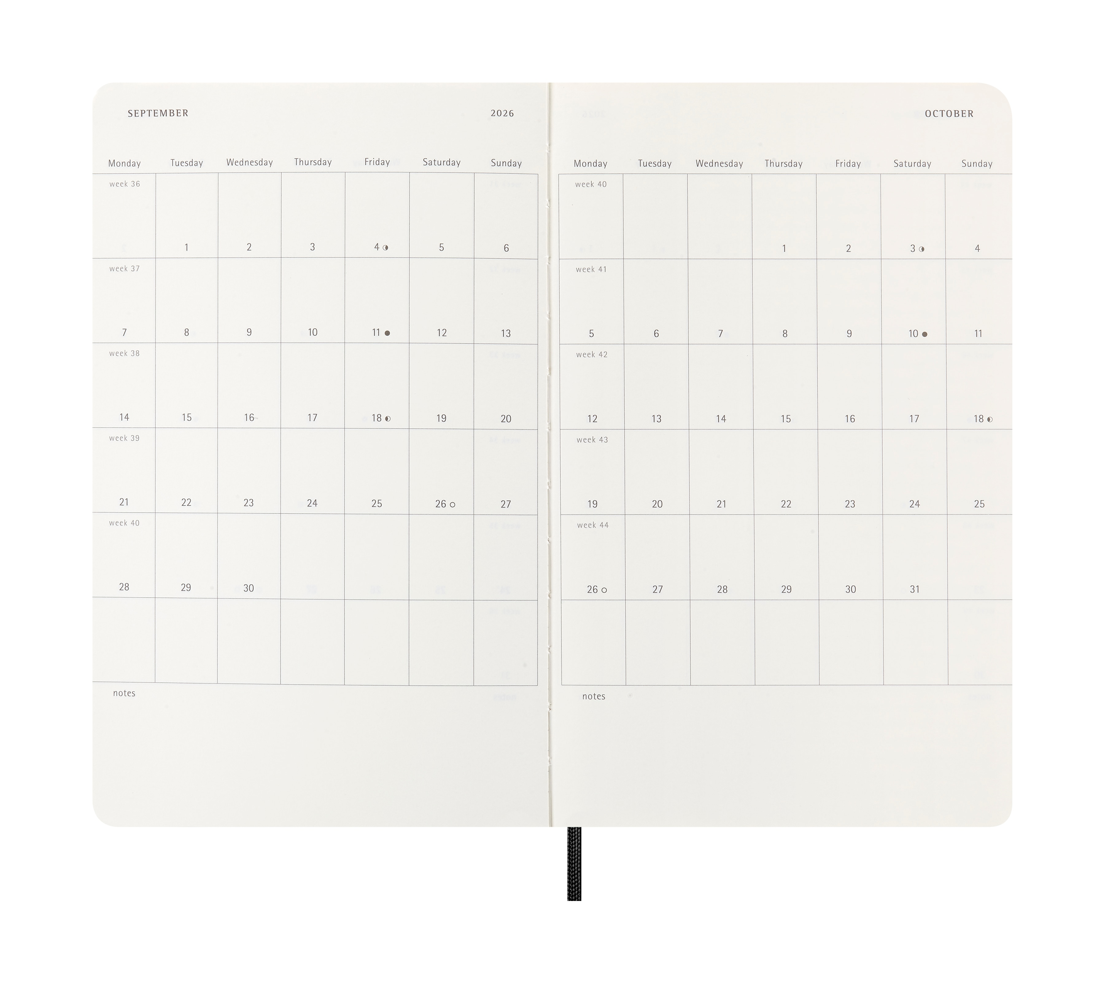 Agenda Semanal 12 Meses 2026 Moleskine Horizontal A5 Soft Preto 5