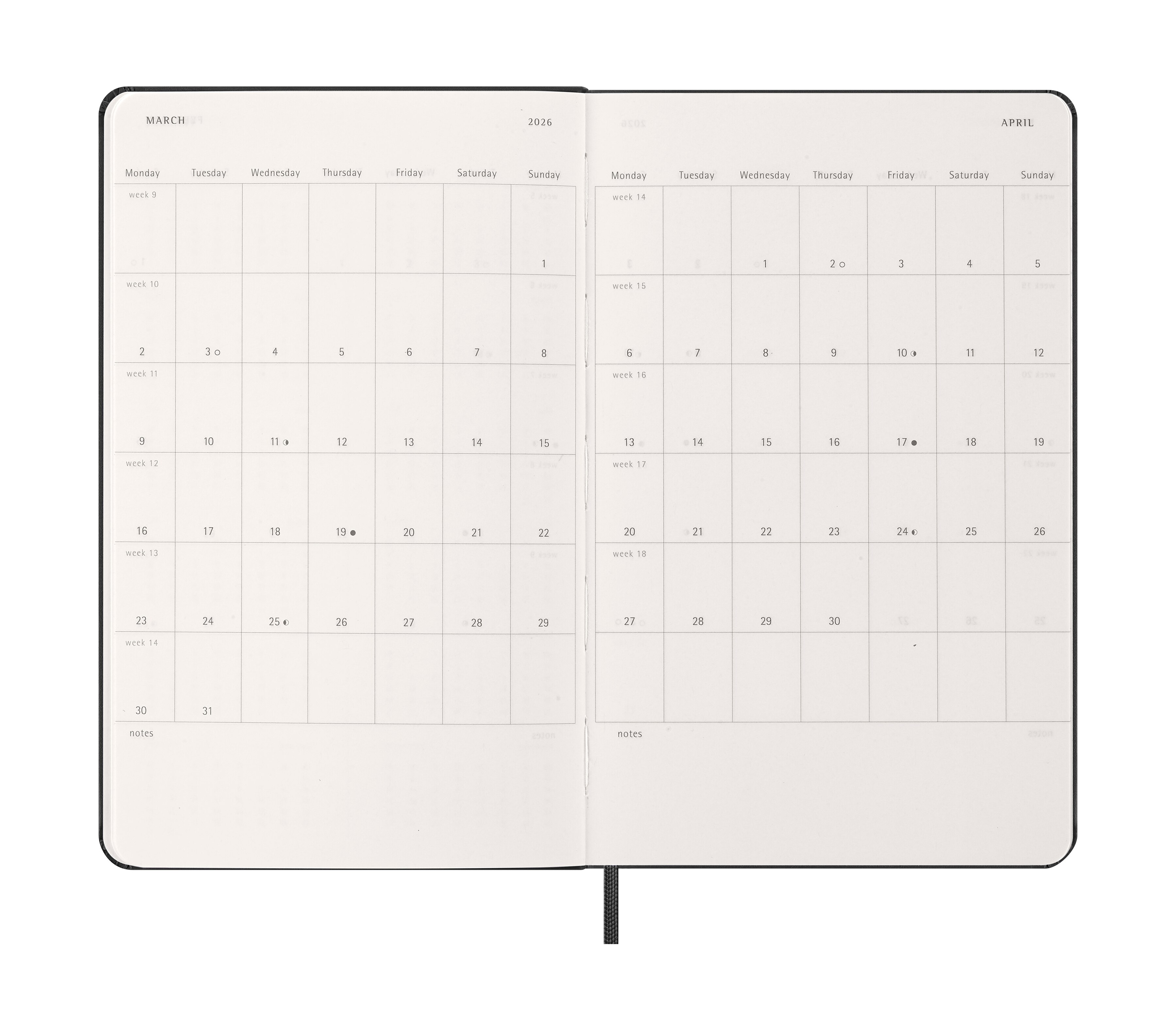 Agenda Semanal 12 Meses 2026 Moleskine Vertical A5 Preto 5
