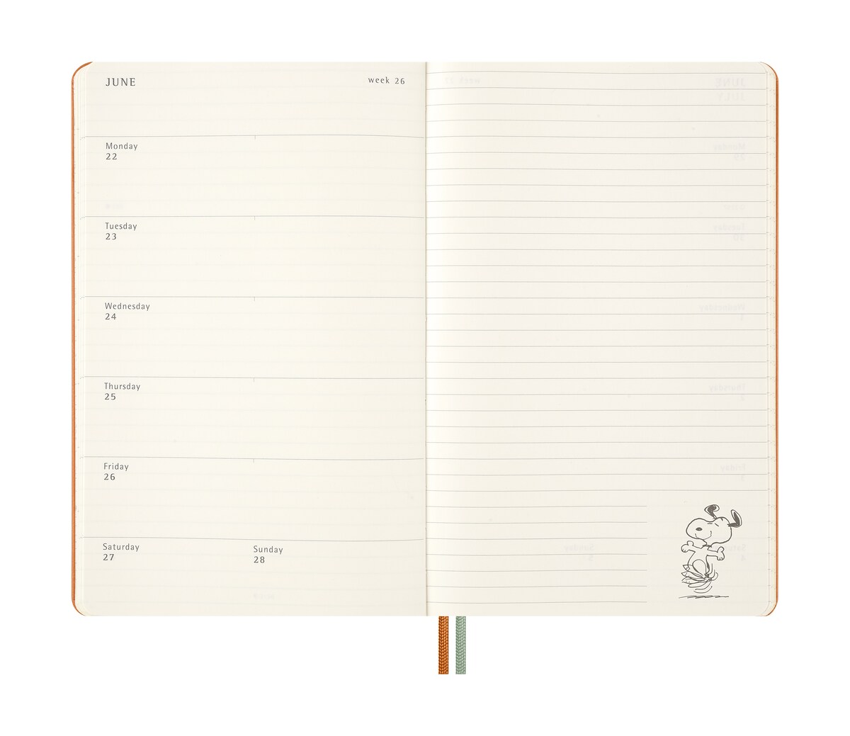 Agenda large 2026 semana vista tapa dura Moleskine edición limitada Peanuts Moleskine naranja en inglés 5